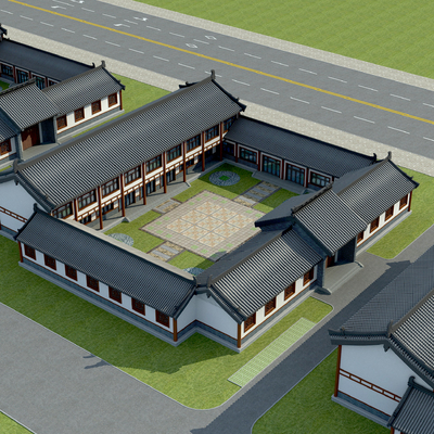  中式四合院su模型 