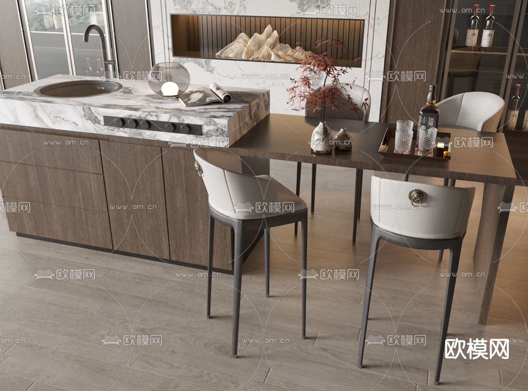 中岛餐桌椅3d模型下载