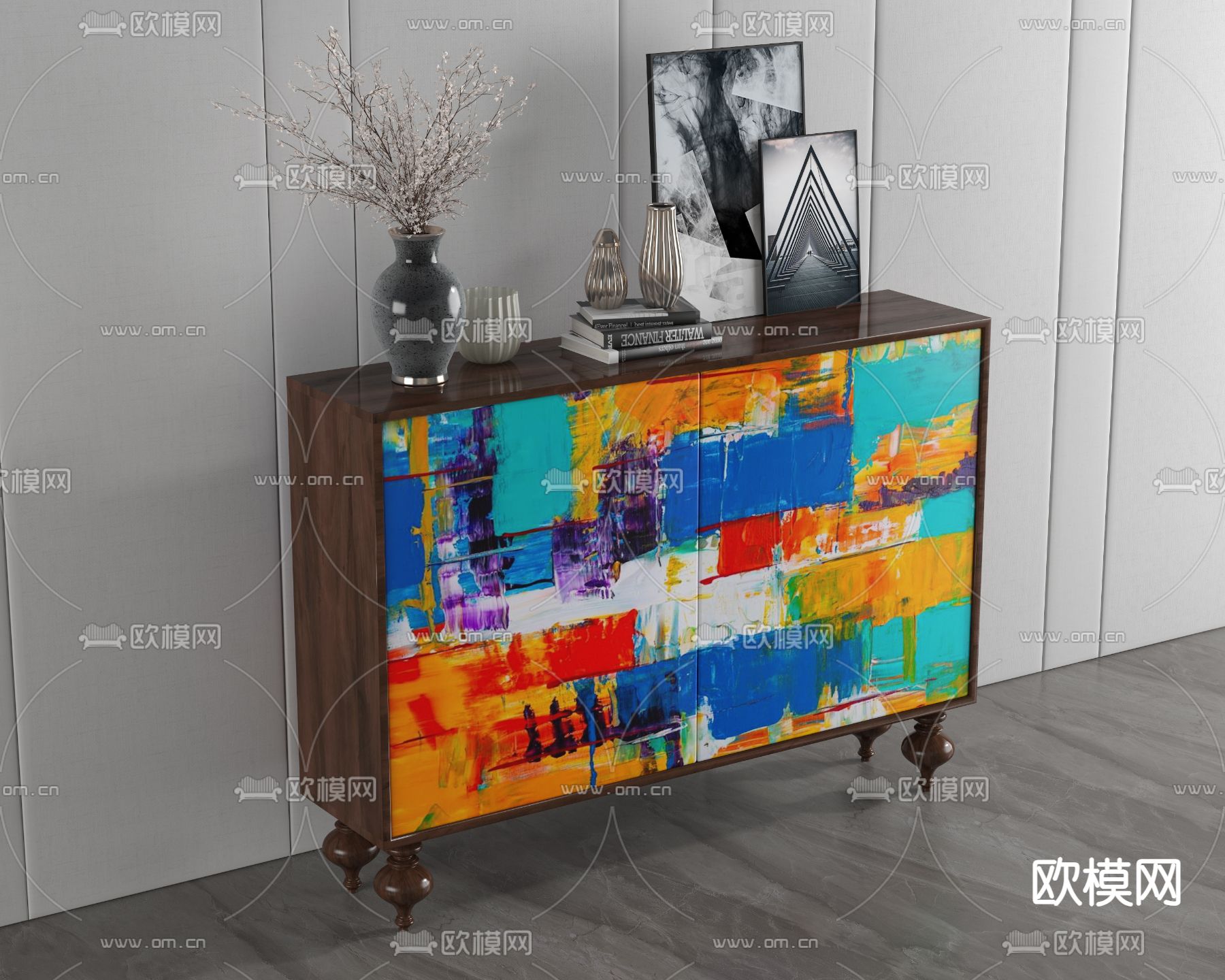 中古风端景柜 玄关柜 边柜3d模型下载