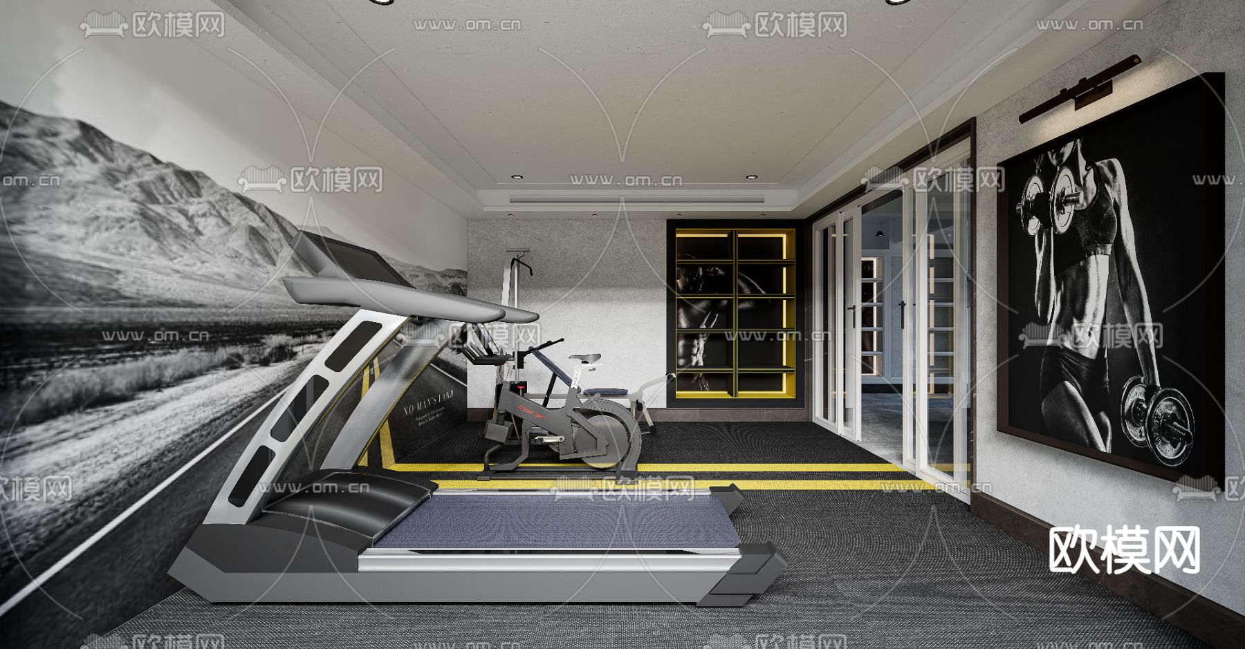 现代健身房su模型下载（渲染图1）