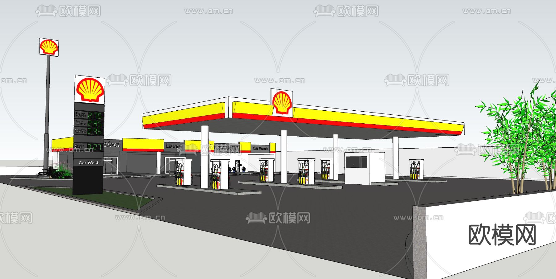 加油站su模型下载（渲染图3）