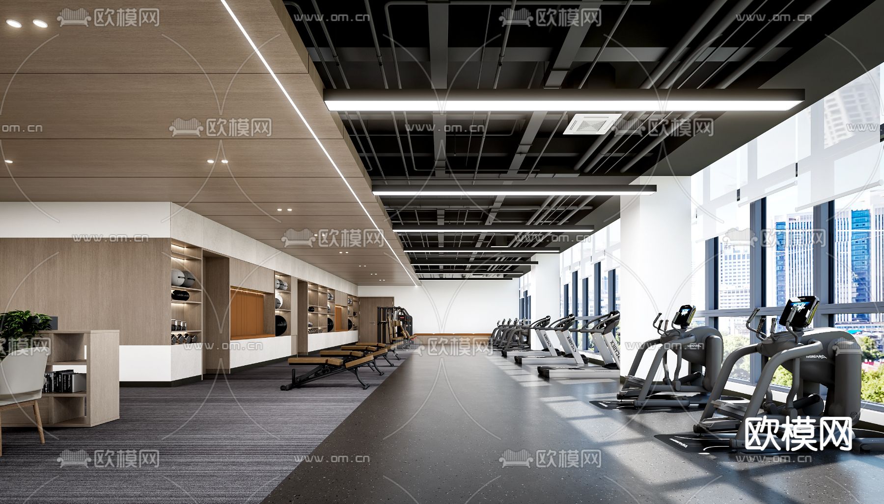 现代健身房3d模型下载（渲染图1）