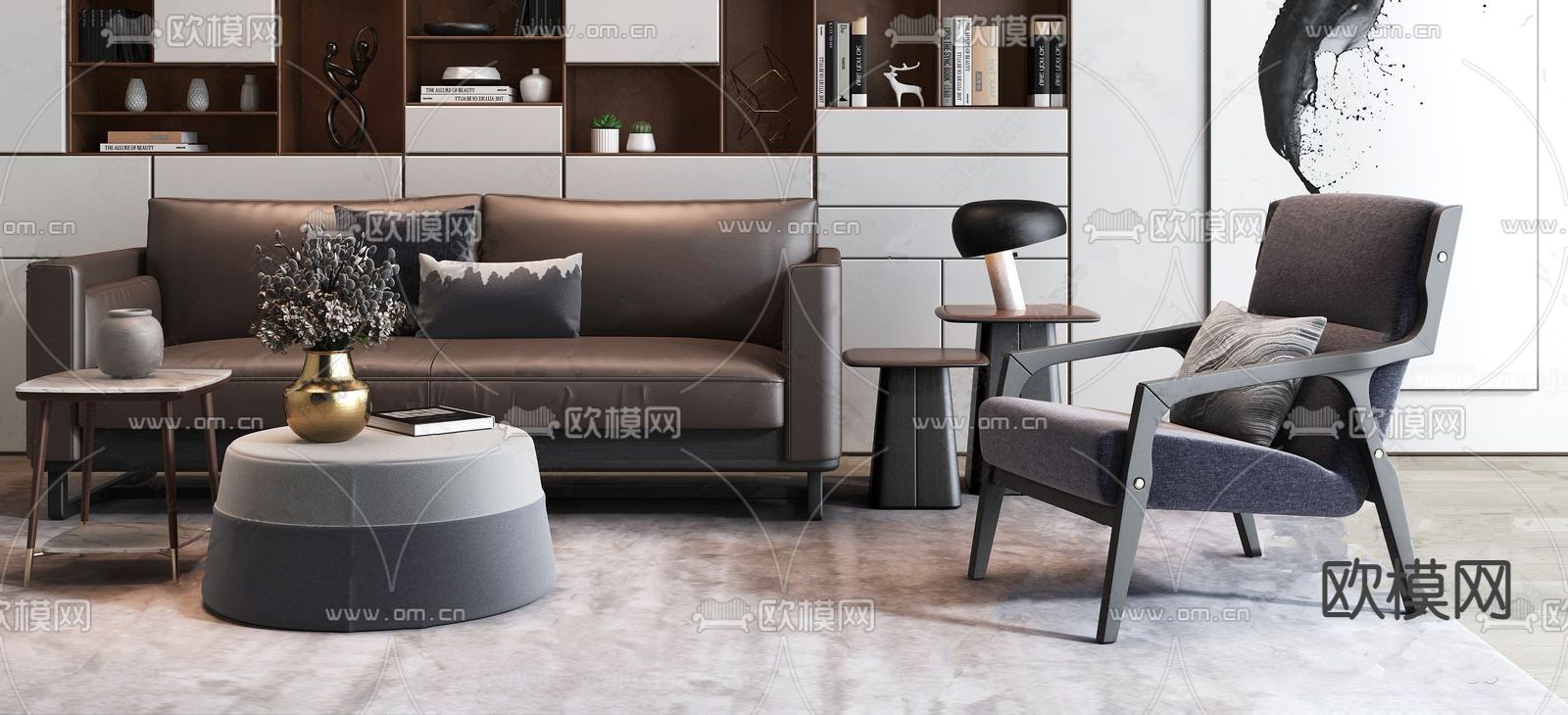 现代组合沙发su模型下载（渲染图1）
