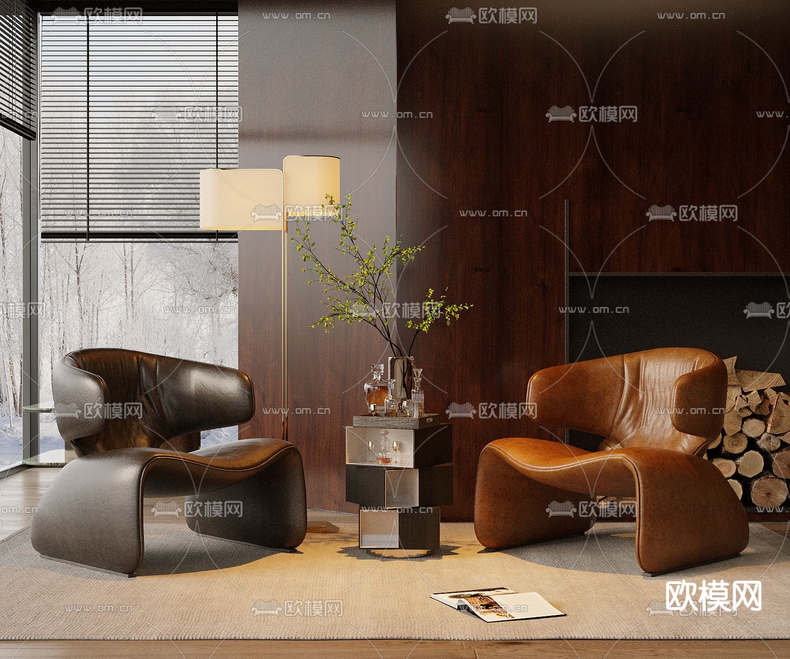 Minotti 皮革椅子 休闲椅3d模型下载