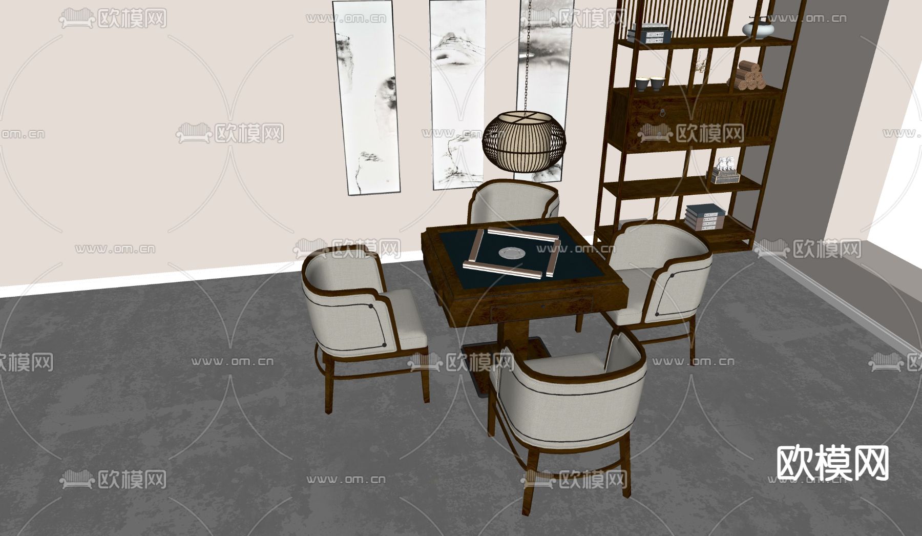 新中式麻将桌su模型下载（渲染图2）