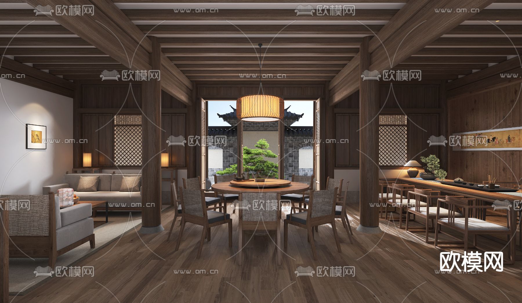 中式茶楼3d模型下载（渲染图2）
