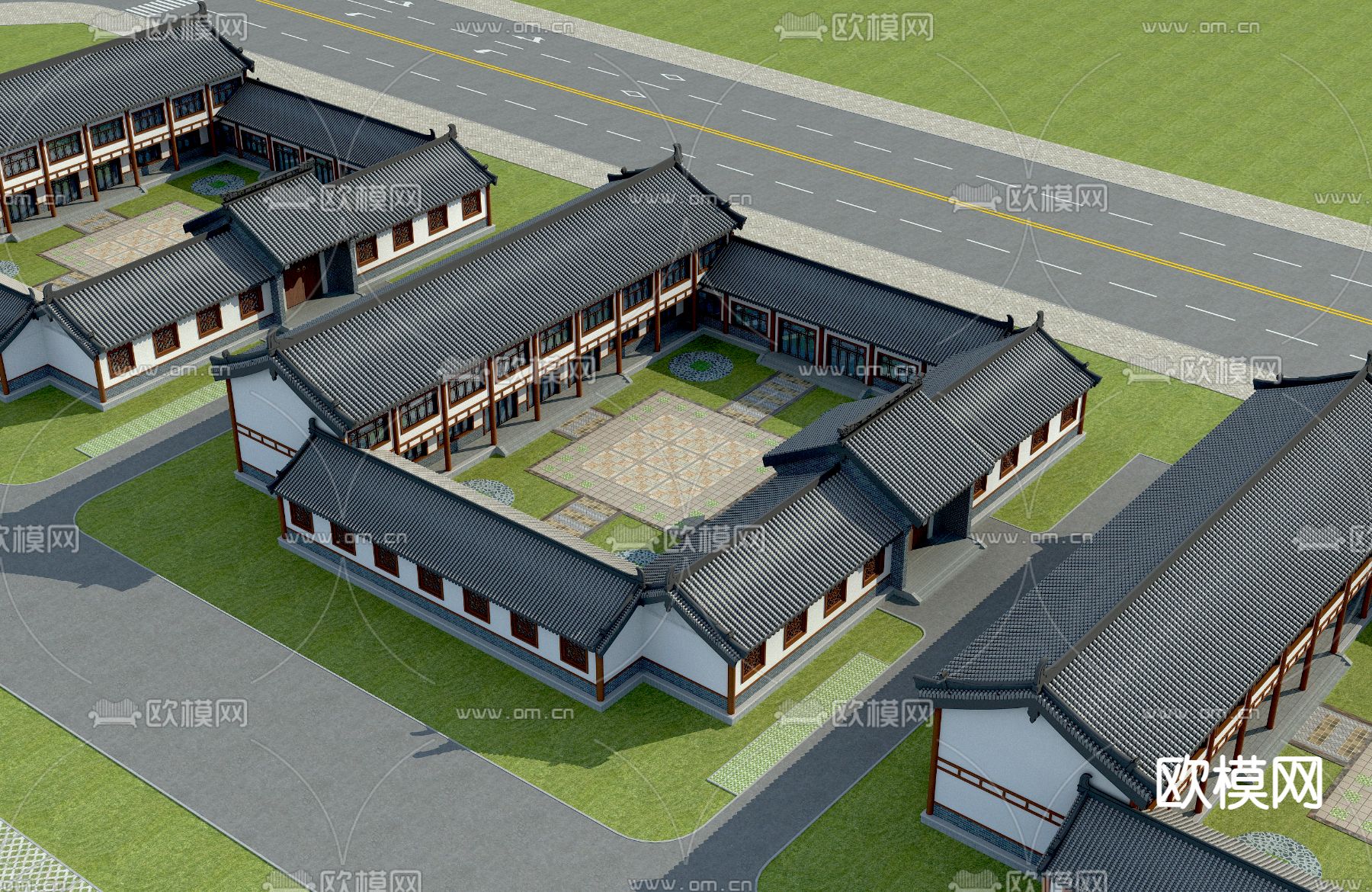 中式四合院su模型下载（渲染图1）