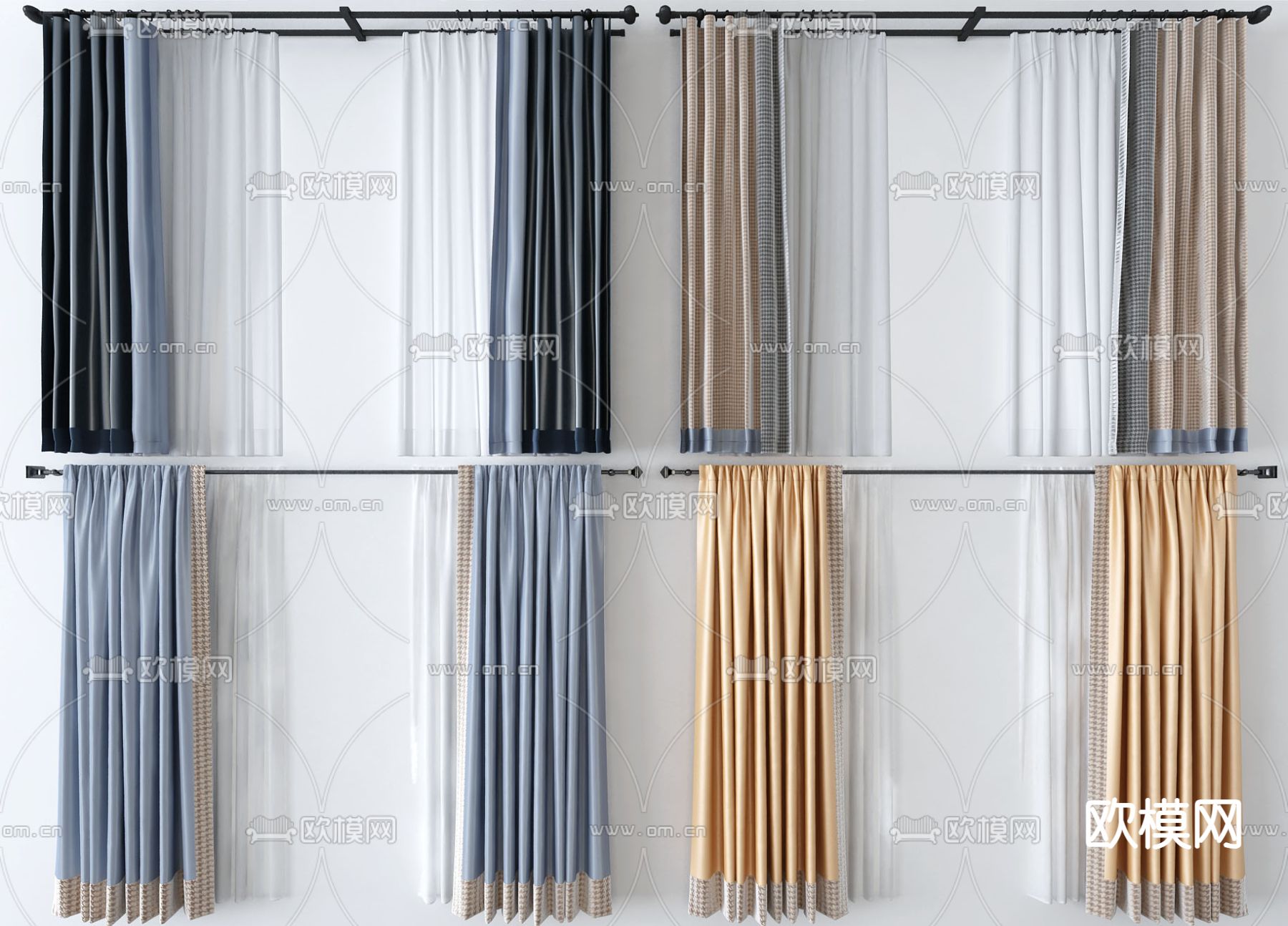 现代窗帘 窗纱3d模型下载