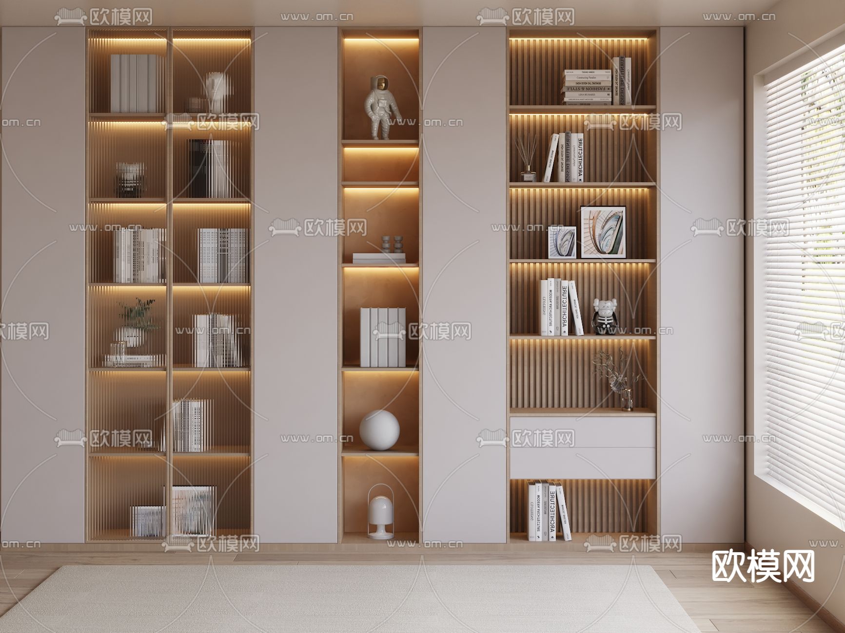 奶油风陈列柜 装饰柜 书柜3d模型下载