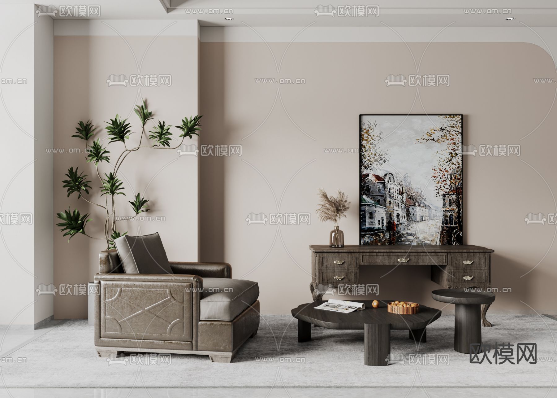 美式沙发 子母茶几 斗柜3d模型下载