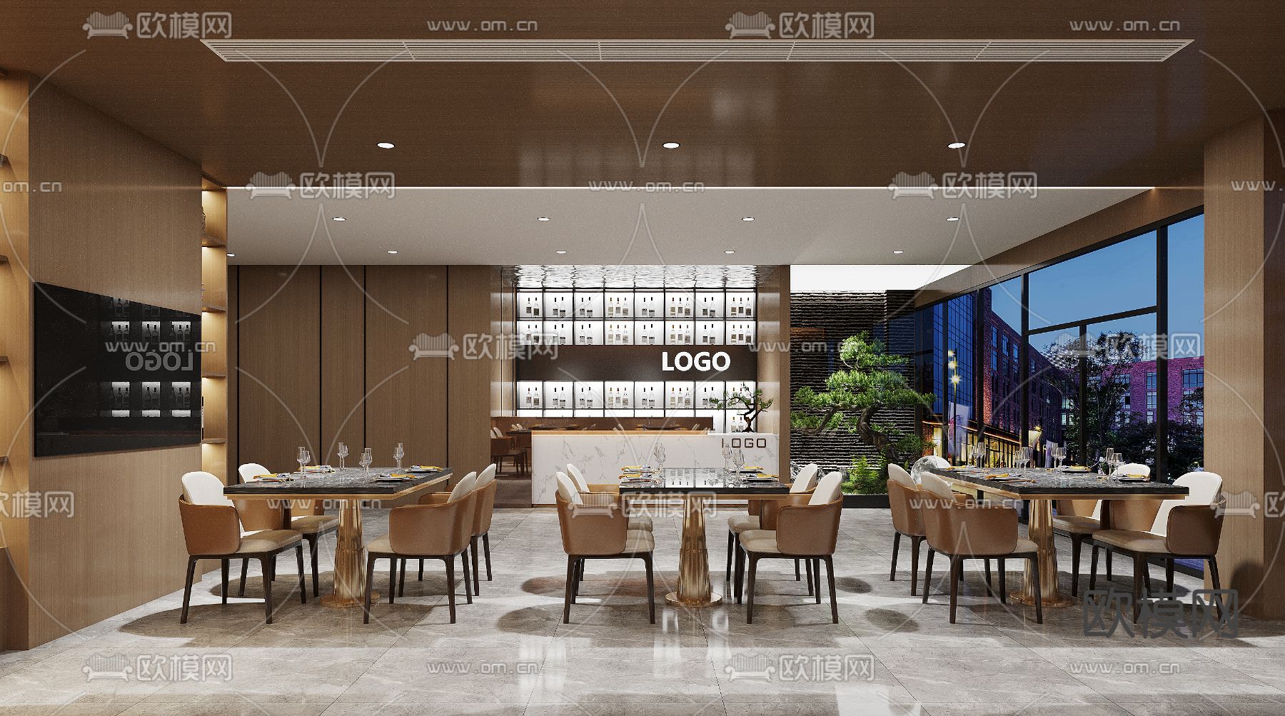 轻奢西餐厅3d模型下载（渲染图1）