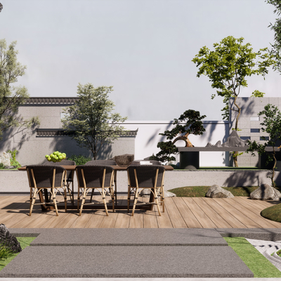  新中式庭院景观su模型 