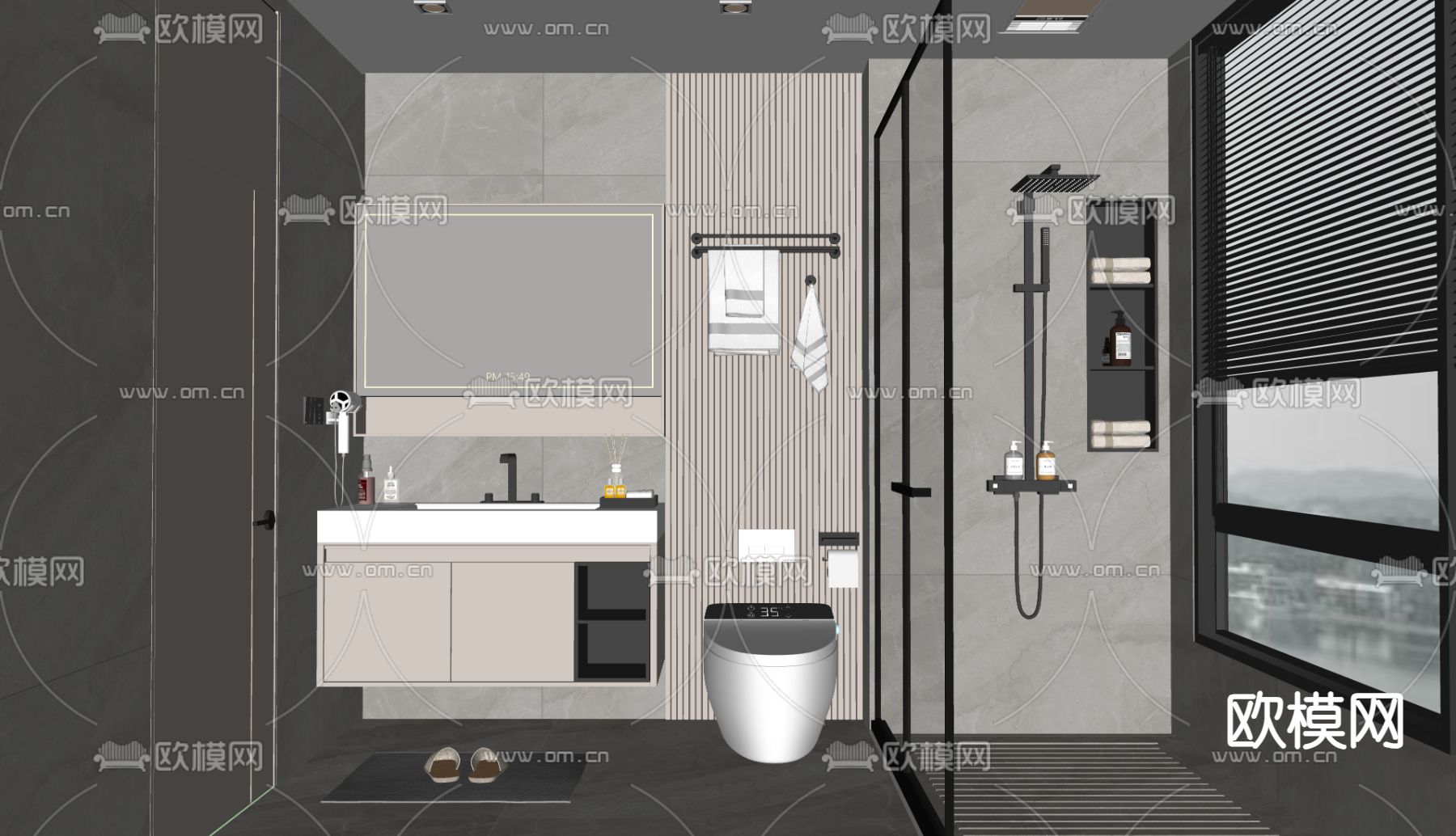 现代卫生间su模型下载（渲染图2）