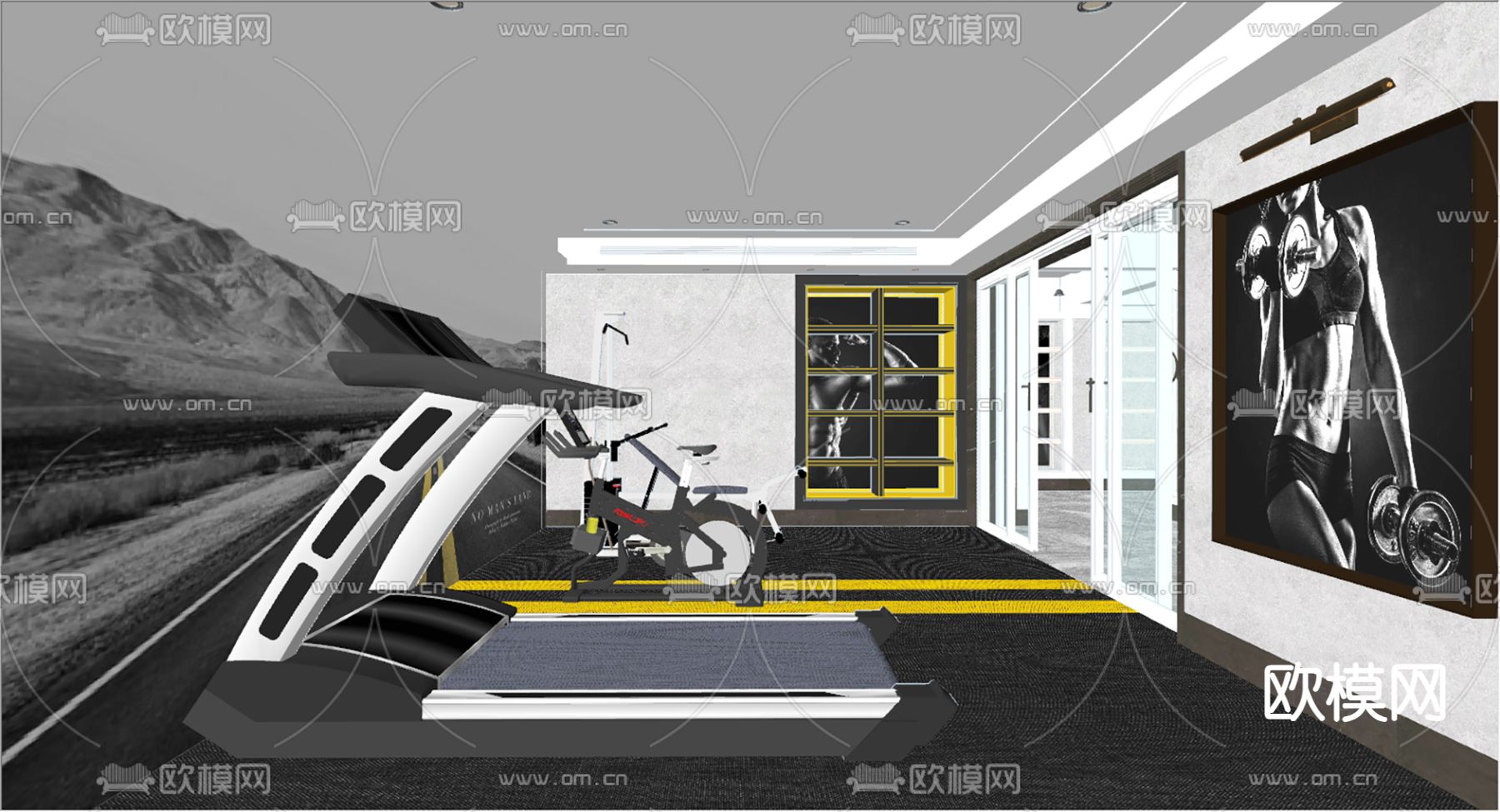 现代健身房su模型下载（渲染图2）