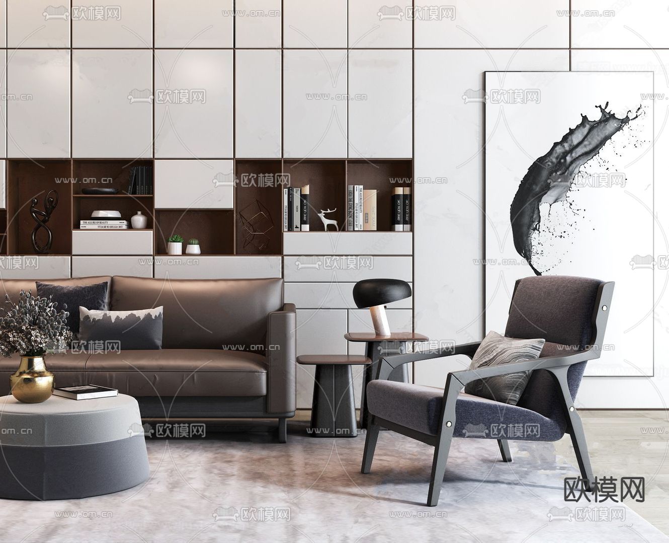 现代组合沙发su模型下载（渲染图2）