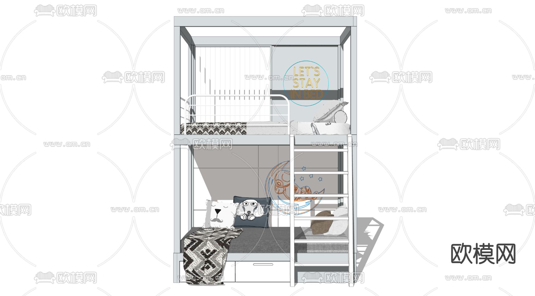 儿童上下床su模型下载（渲染图3）