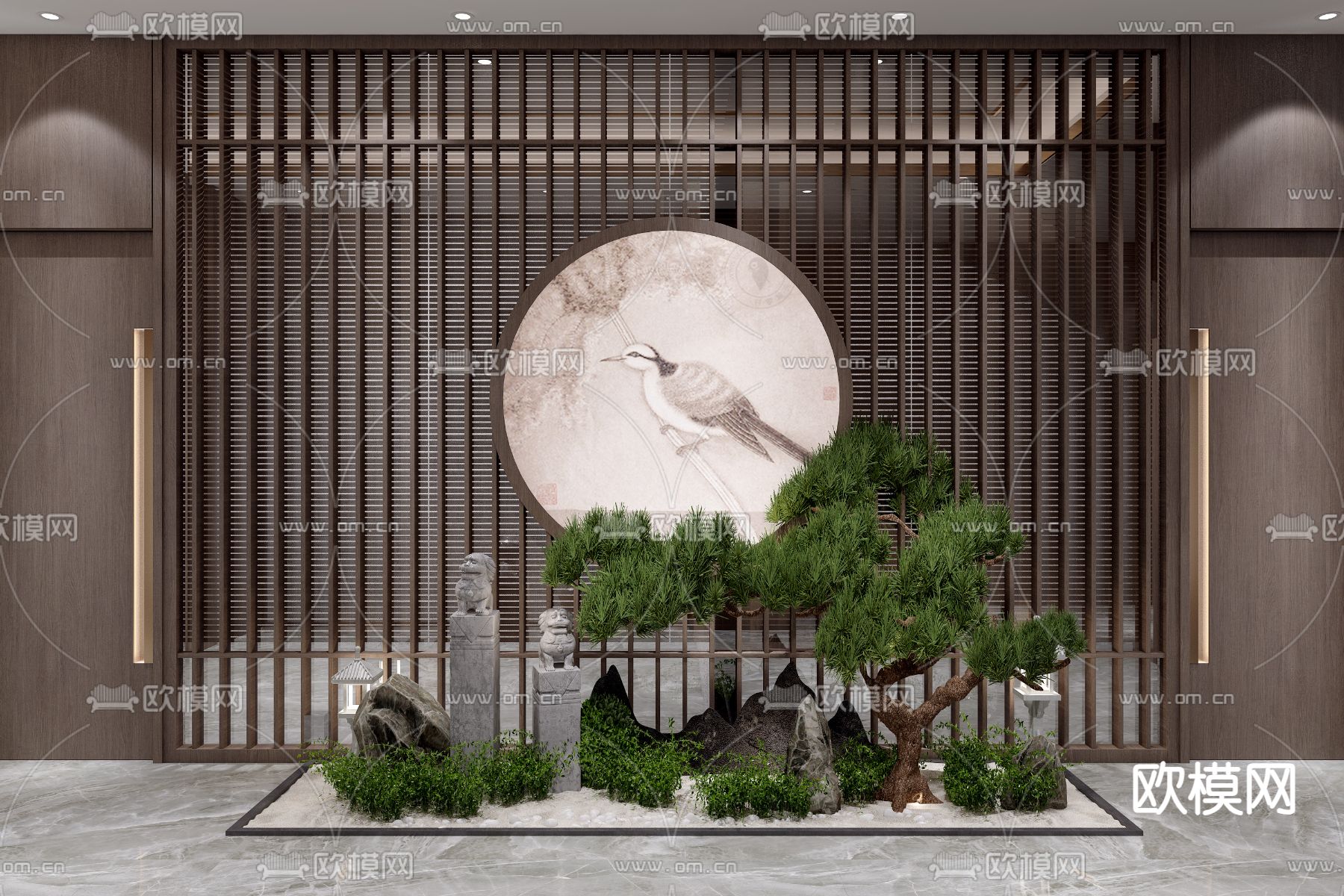 新中式植物堆 室内造景3d模型下载