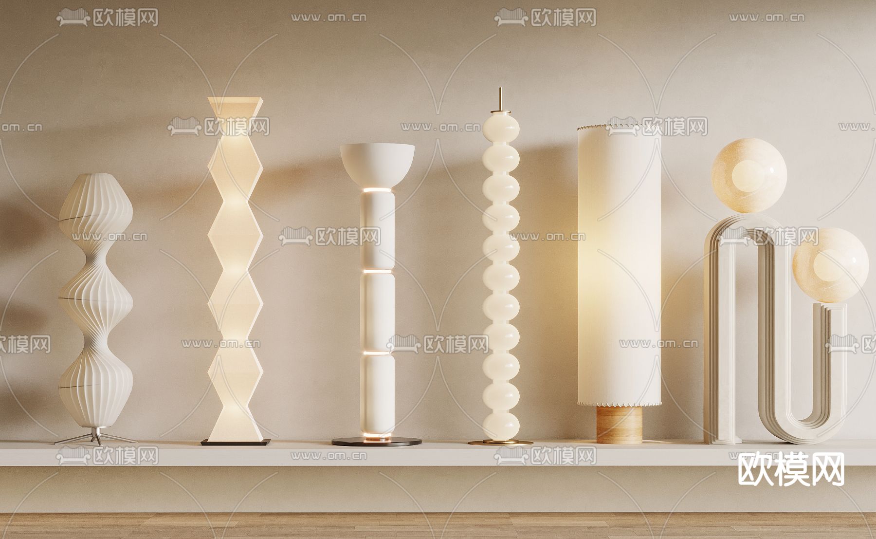 奶油风落地灯su模型下载（渲染图1）
