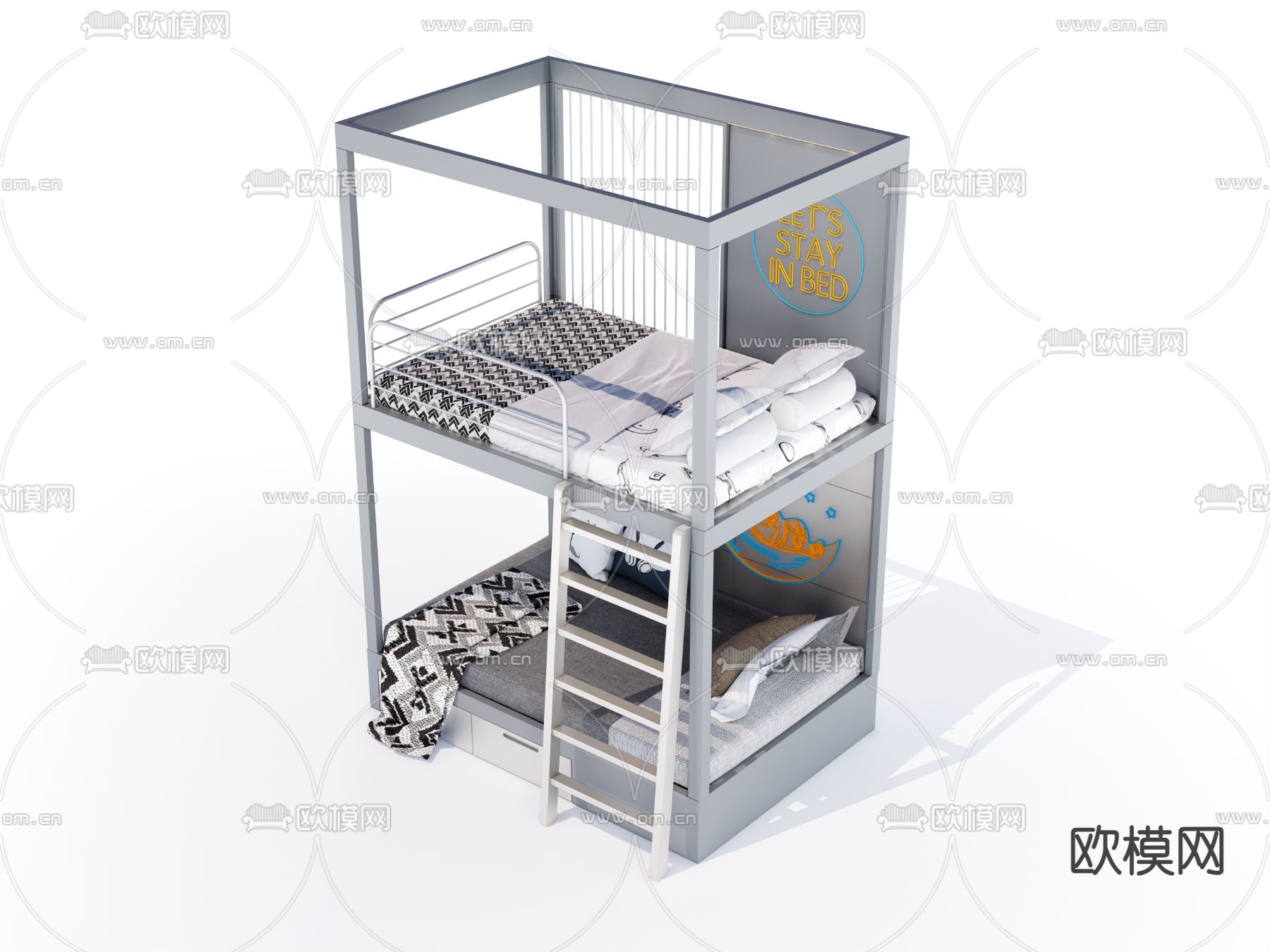 儿童上下床su模型下载（渲染图2）