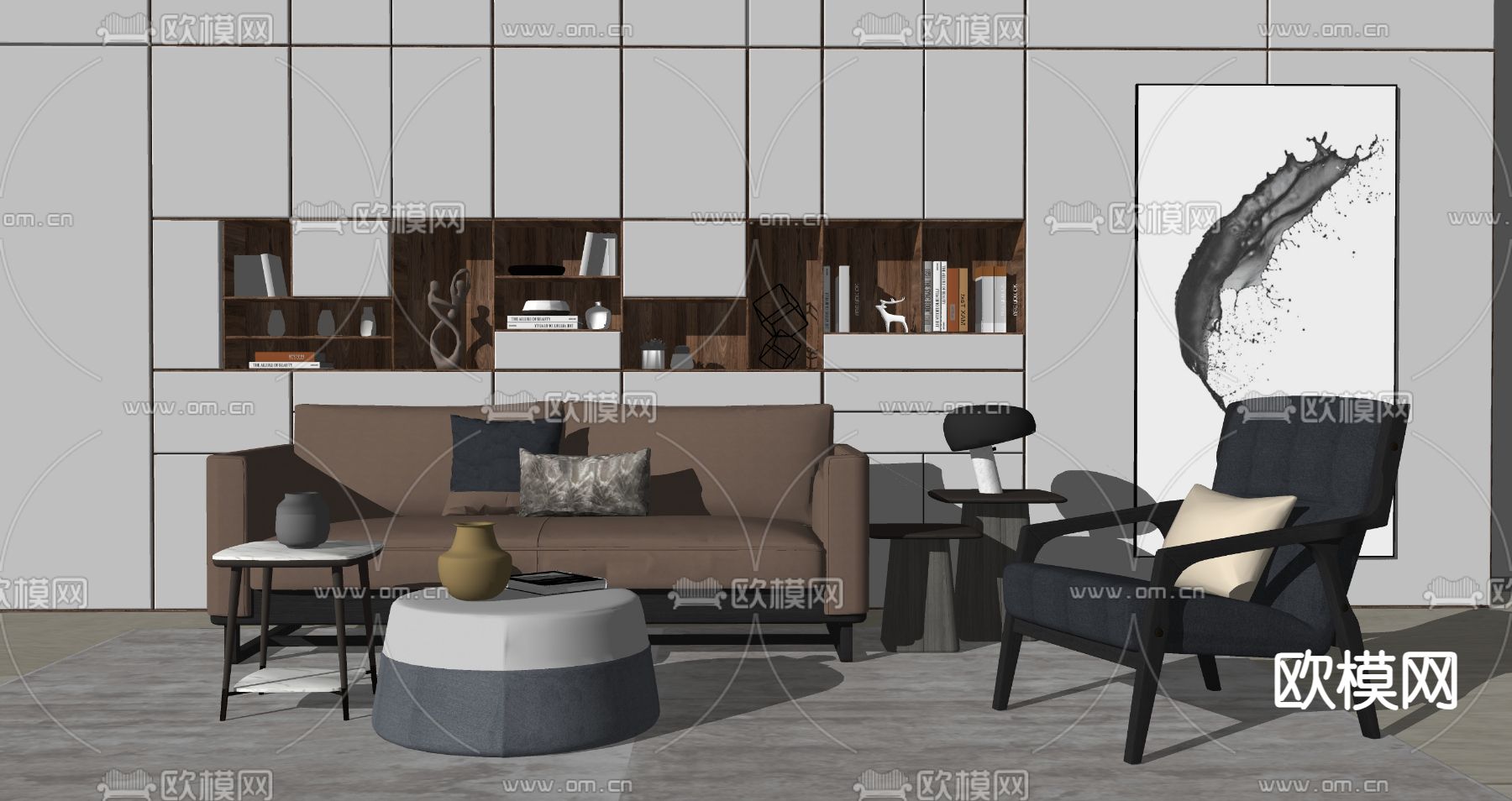 现代组合沙发su模型下载（渲染图3）