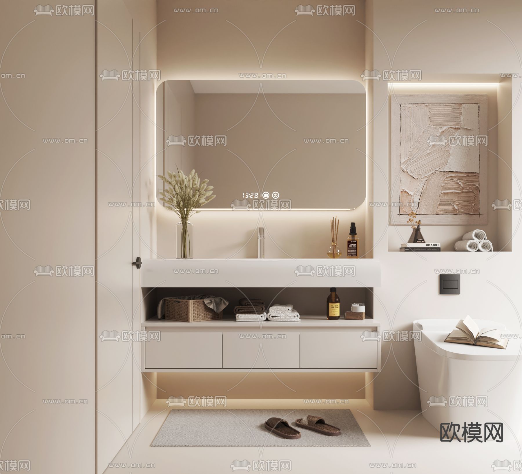 奶油风浴室柜 洗手台3d模型下载