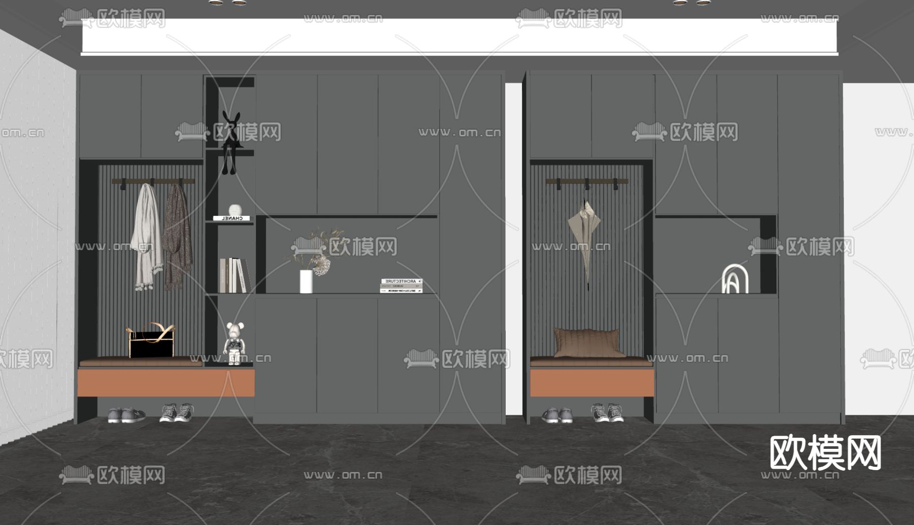 高级灰鞋柜su模型下载（渲染图2）