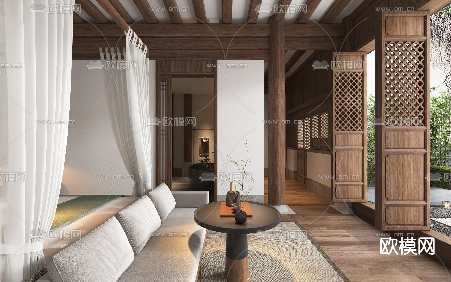 中式民宿客房3d模型下载（渲染图3）