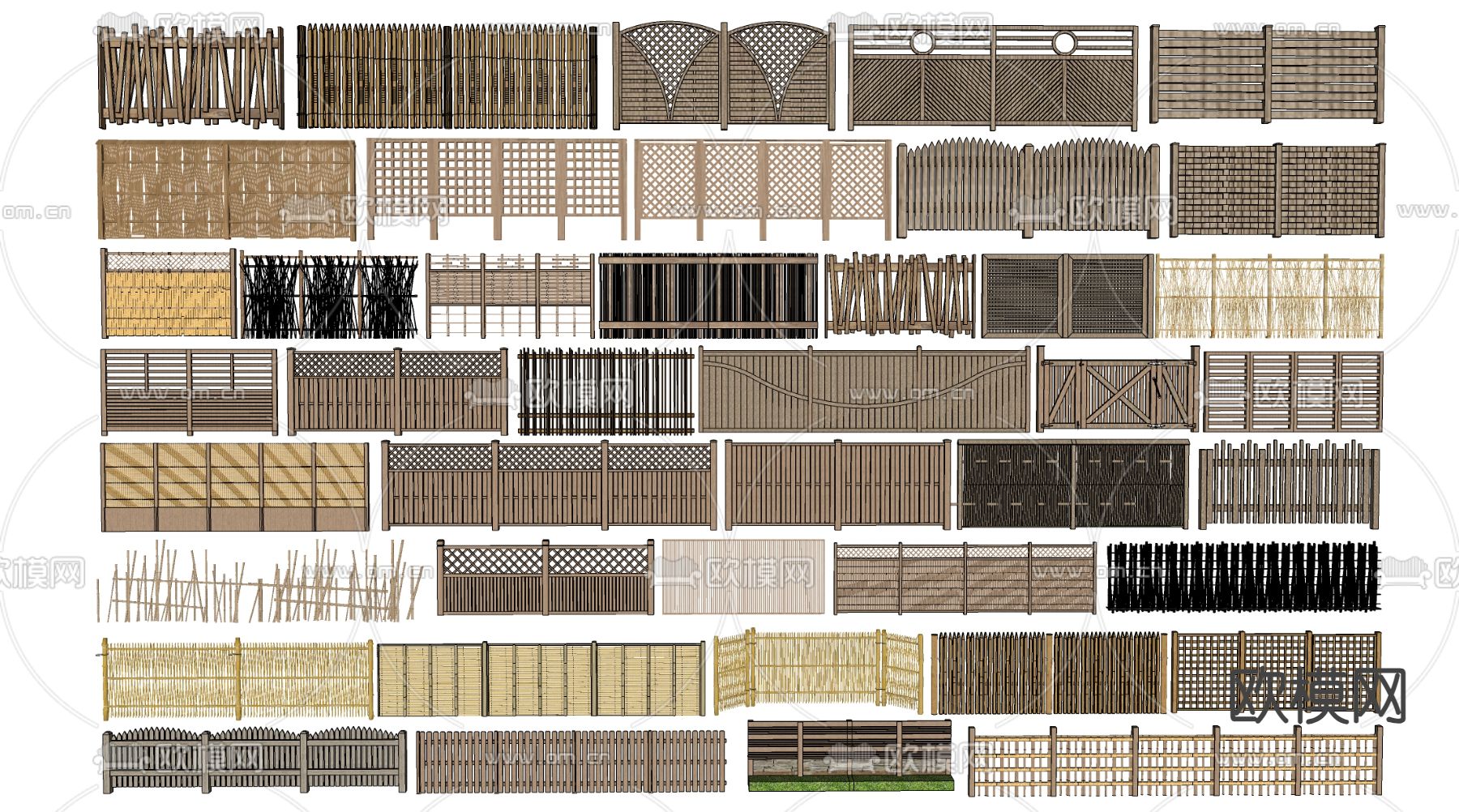 围栏 竹篱笆 栅栏su模型下载（渲染图2）