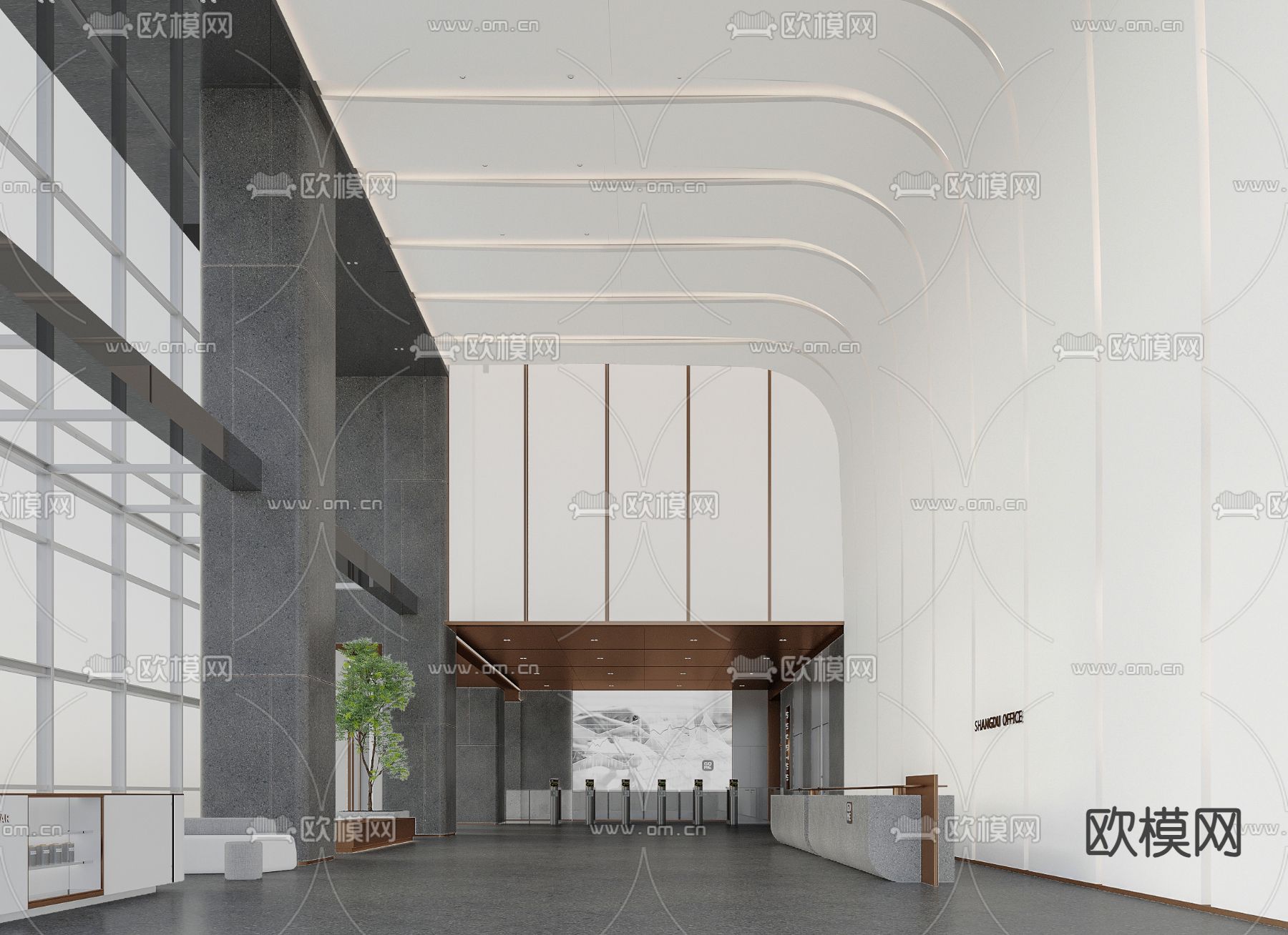 现代公司大堂 电梯厅su模型下载（渲染图1）