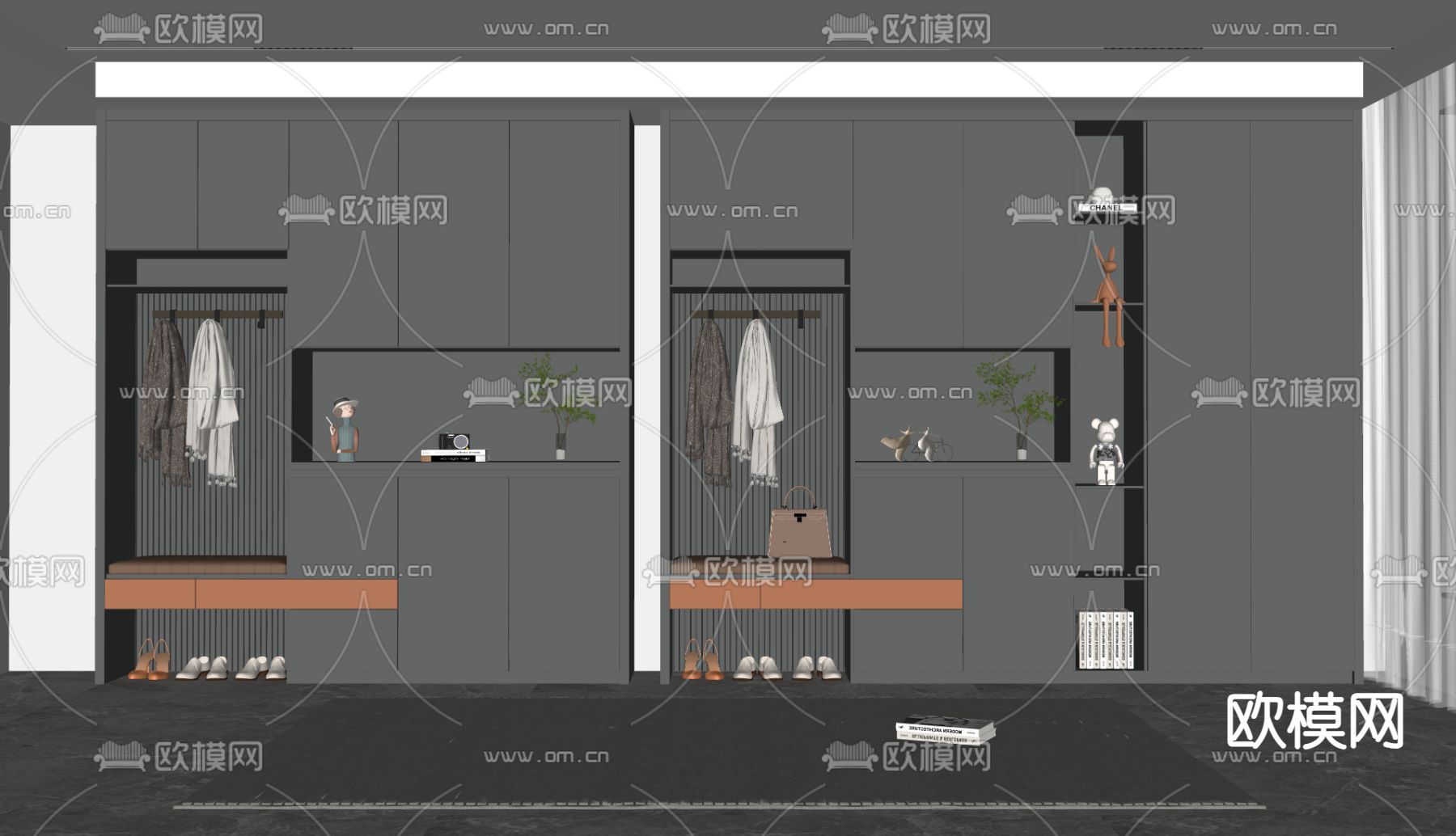 高级灰鞋柜su模型下载（渲染图2）