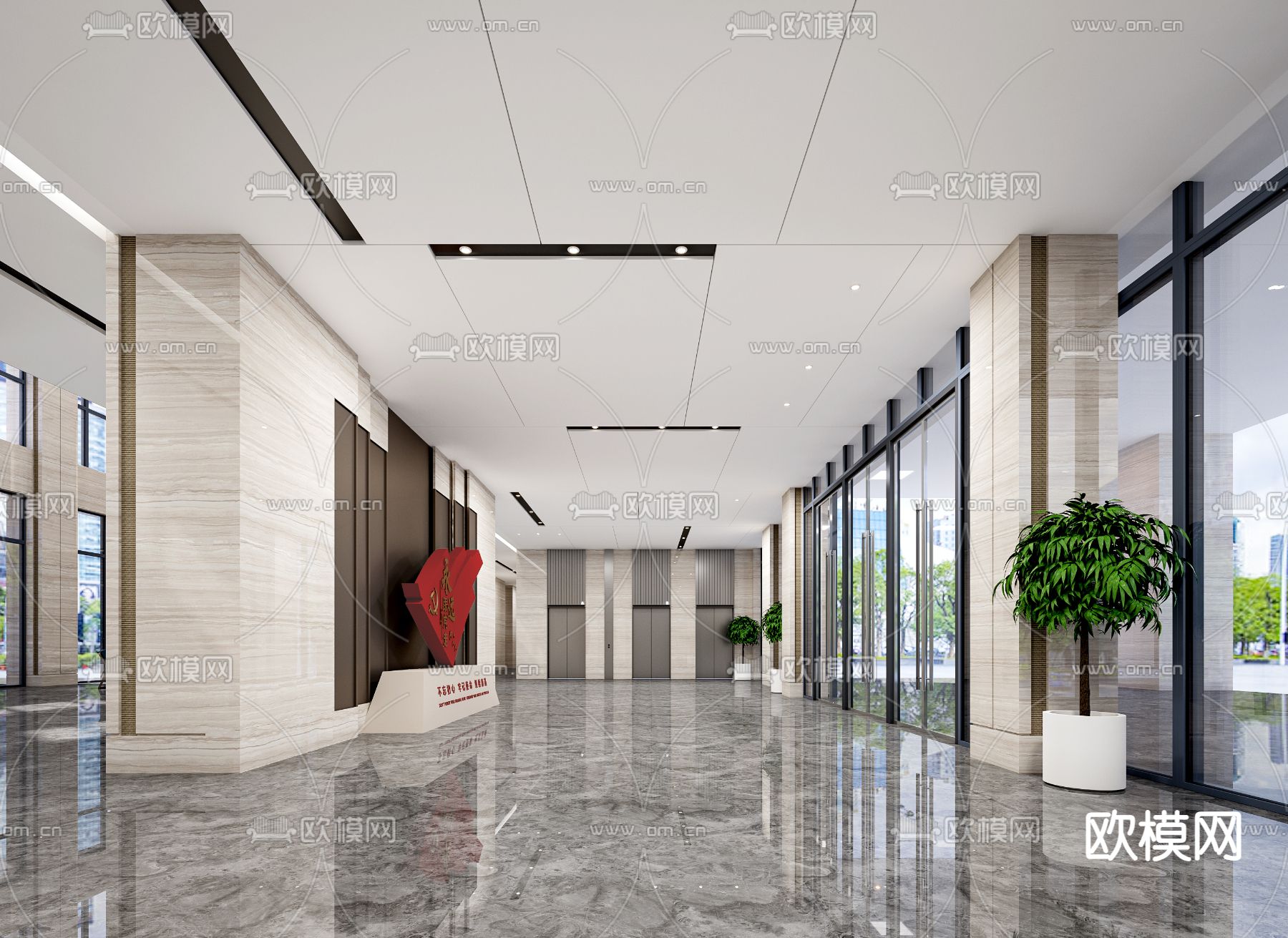 办公大堂 写字楼3d模型下载（渲染图1）