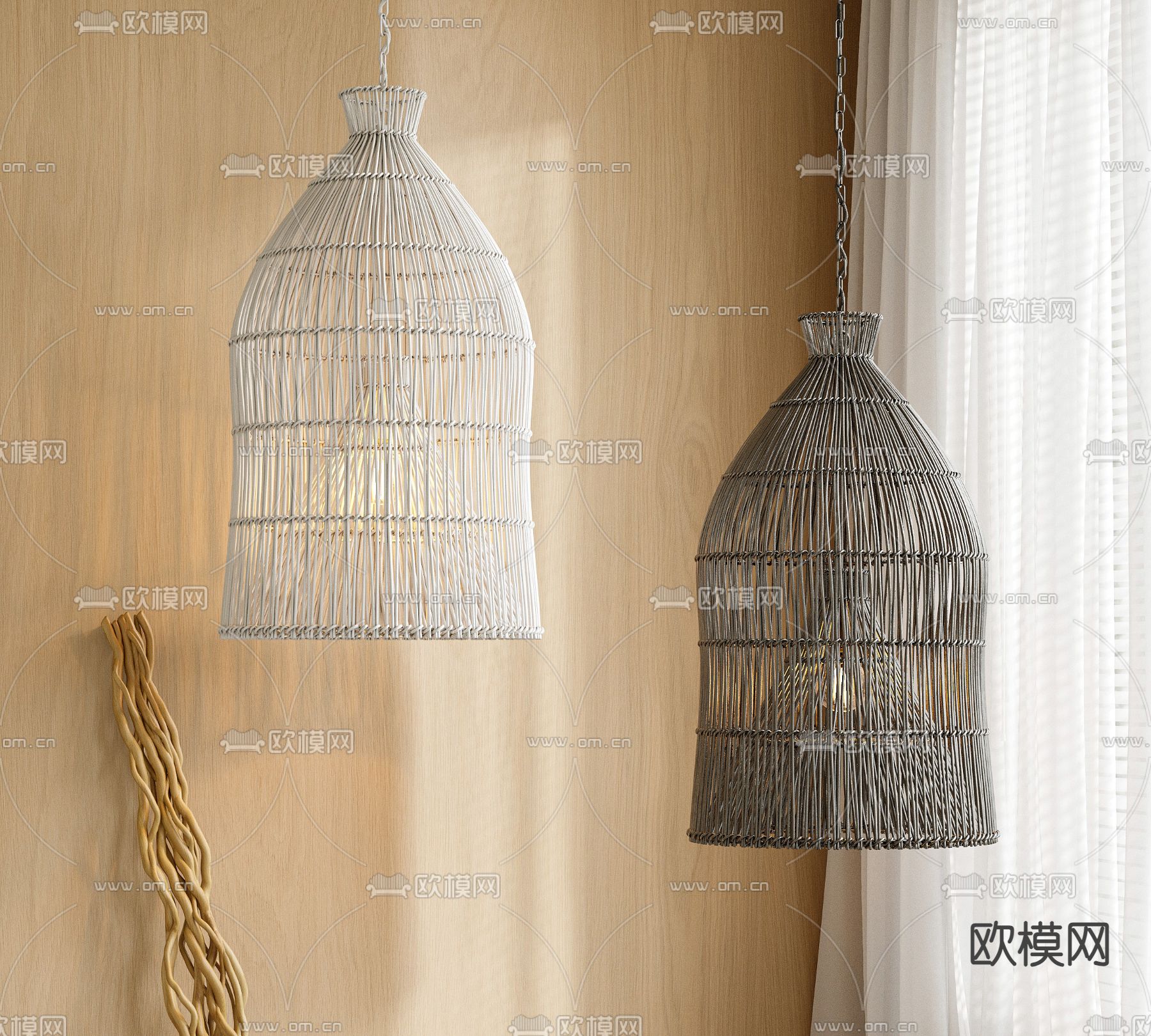 Moooi  藤编吊灯su模型下载（渲染图1）