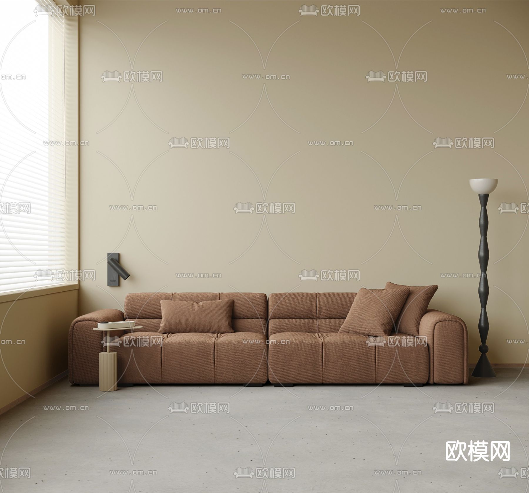 侘寂风多人沙发su模型下载（渲染图1）