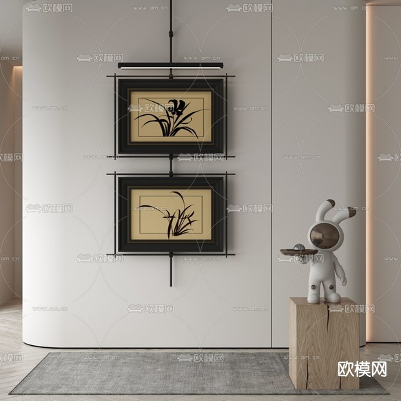 中古风水墨画 装饰画3d模型下载