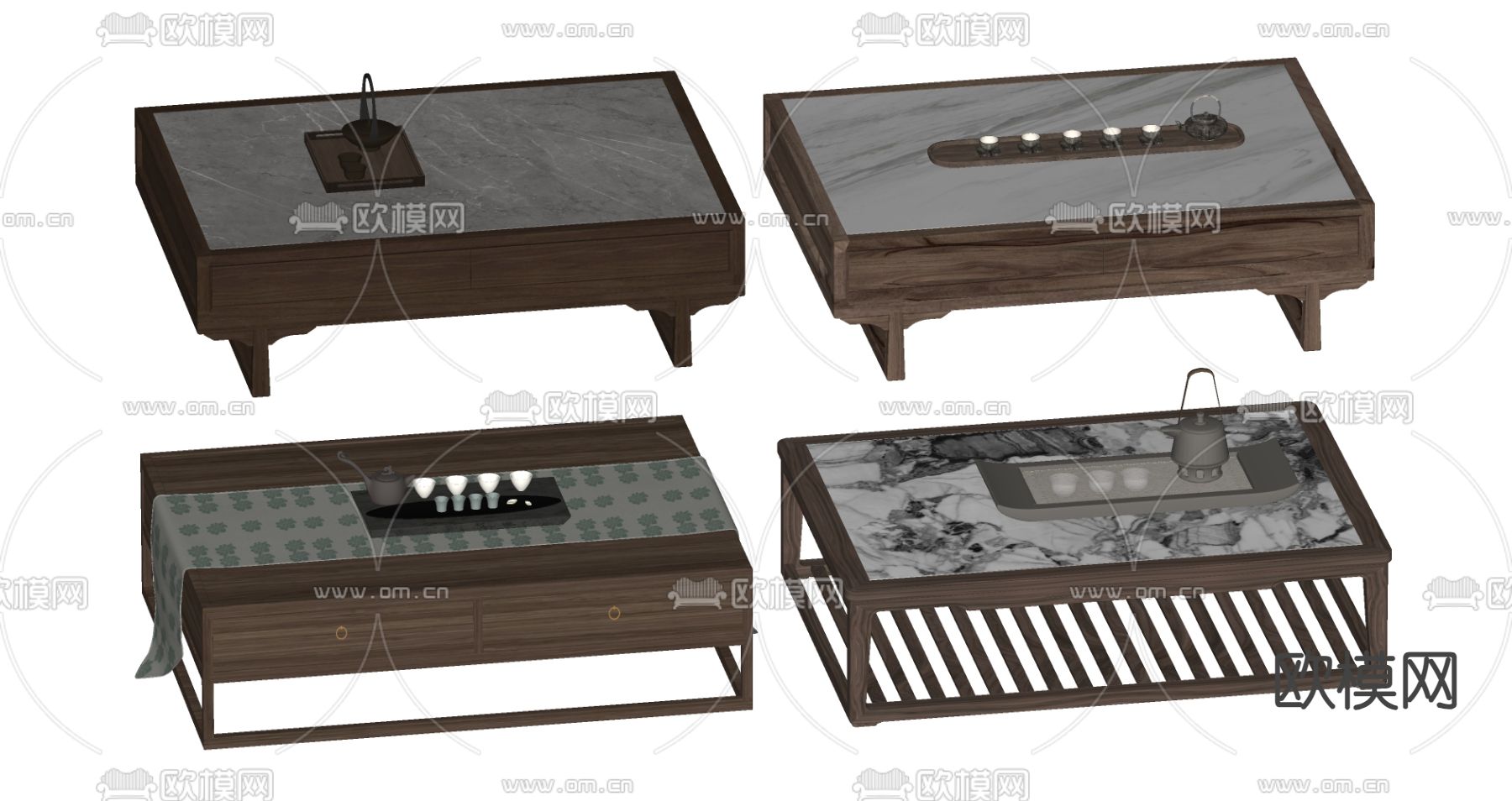 新中式茶几su模型下载（渲染图2）