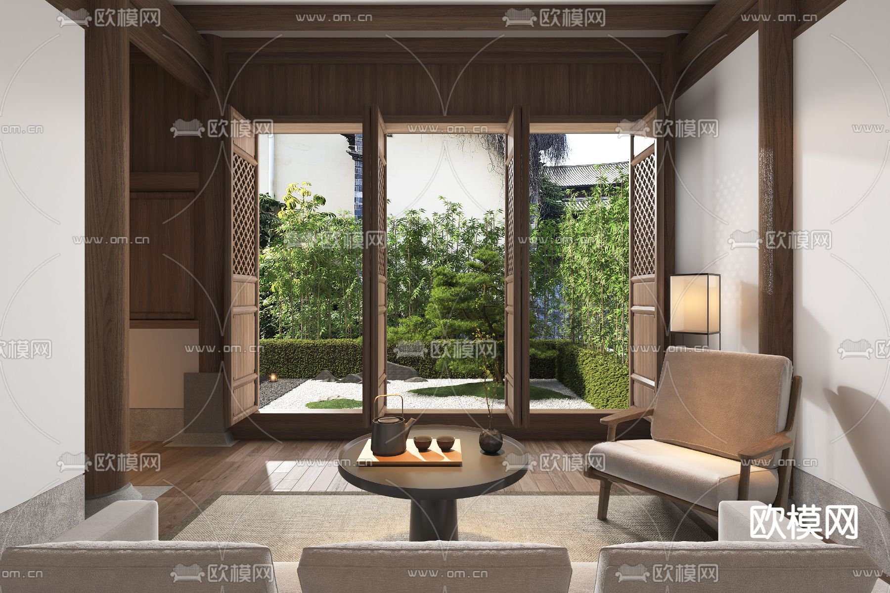 中式民宿客房3d模型下载（渲染图2）