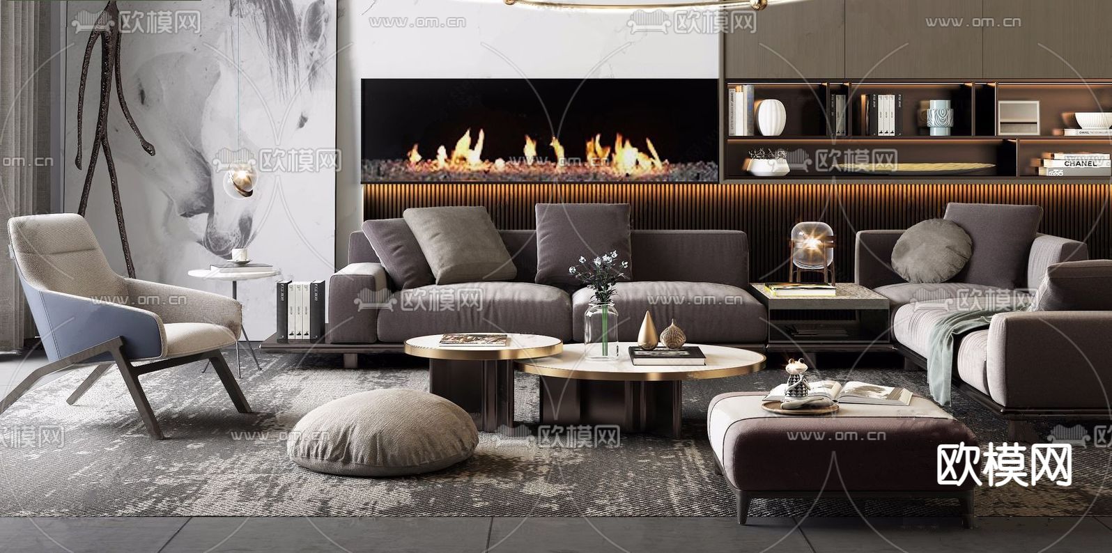 现代组合沙发su模型下载（渲染图1）