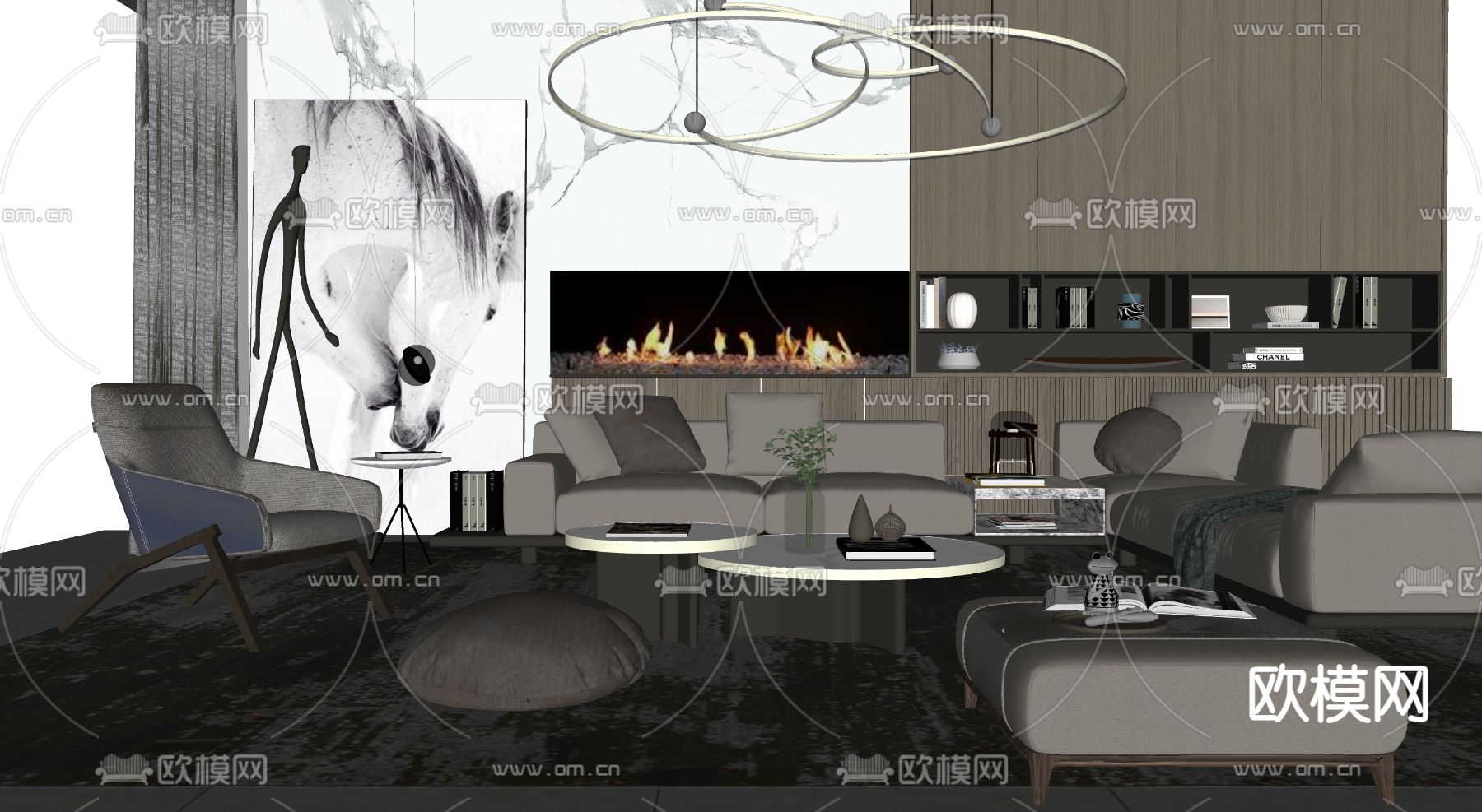 现代组合沙发su模型下载（渲染图3）