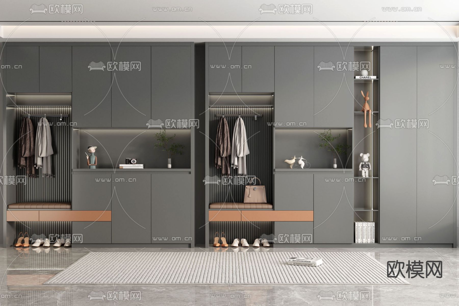 高级灰鞋柜su模型下载（渲染图1）
