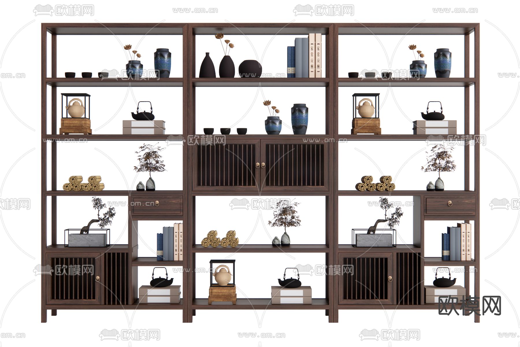 新中式博古架 展览架 装饰架su模型下载（渲染图1）