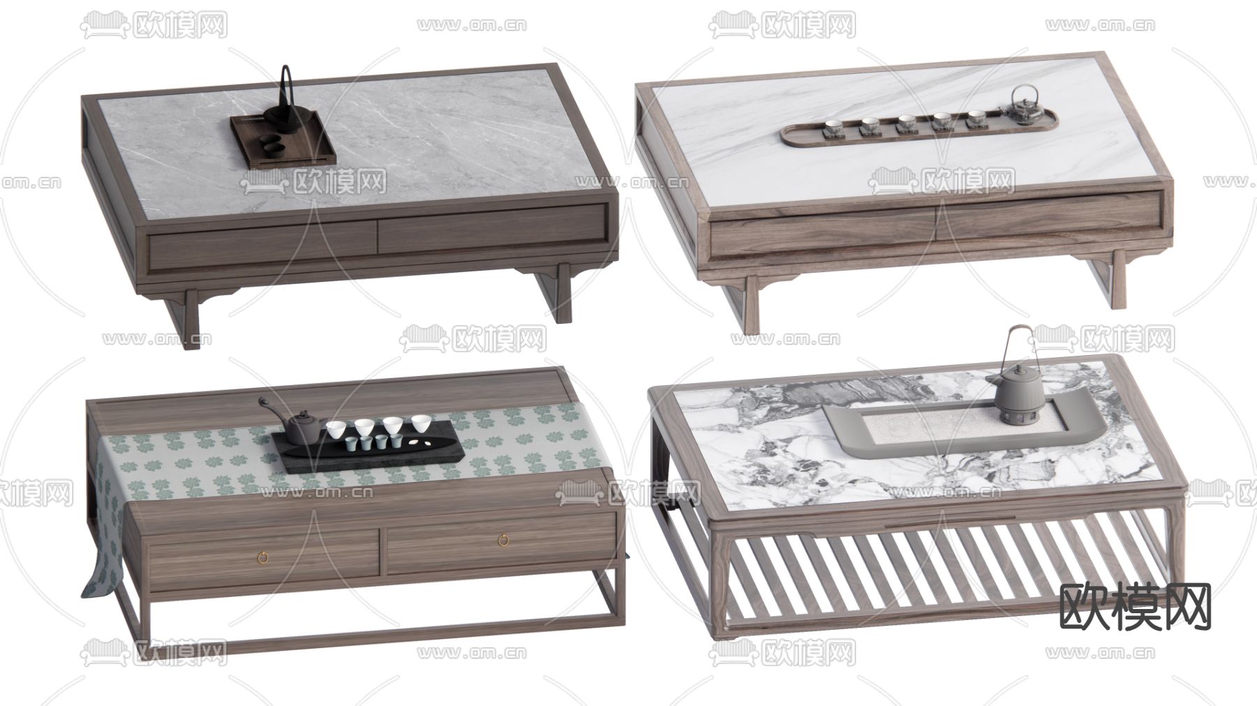 新中式茶几su模型下载（渲染图1）