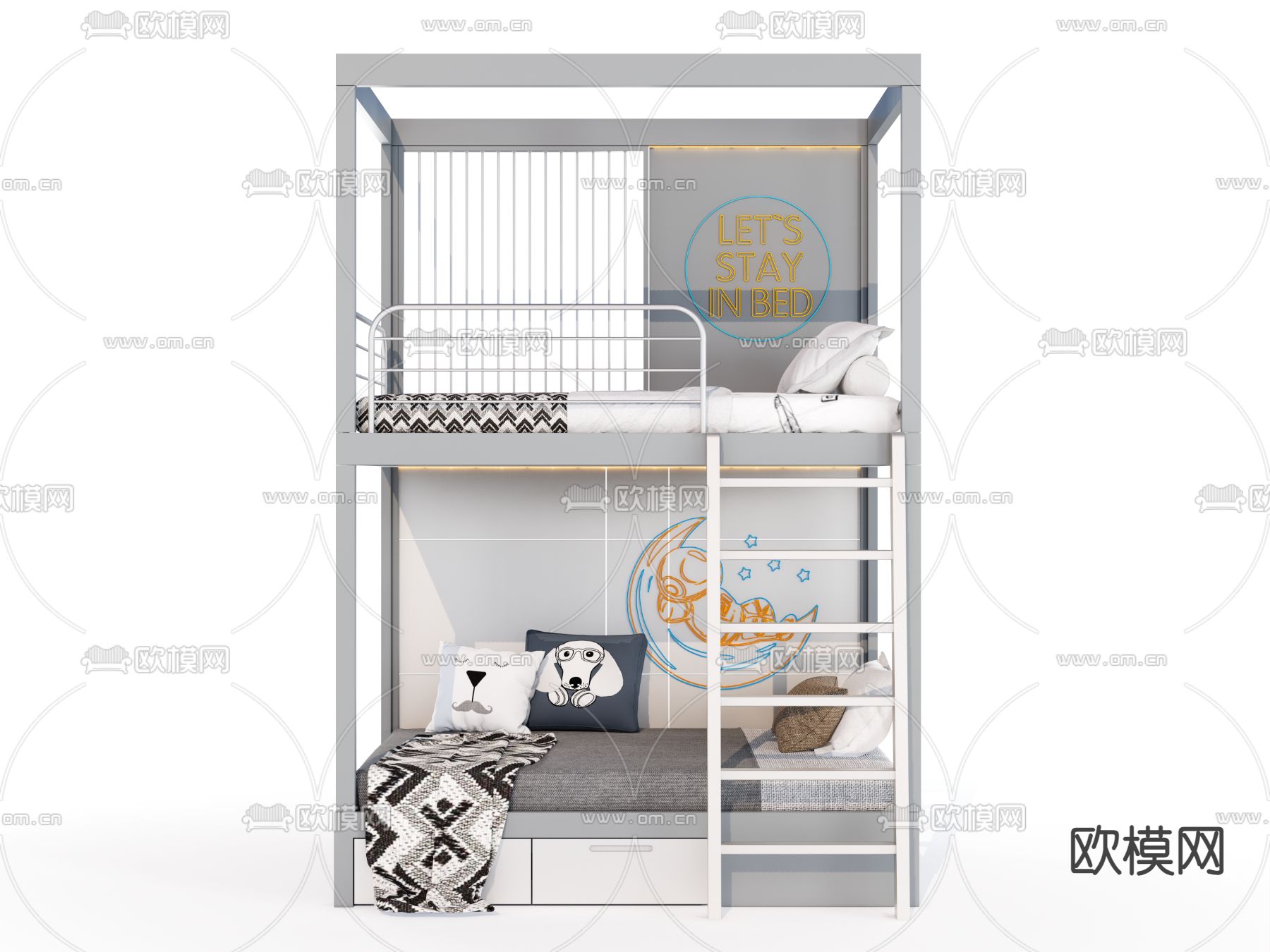 儿童上下床su模型下载（渲染图1）