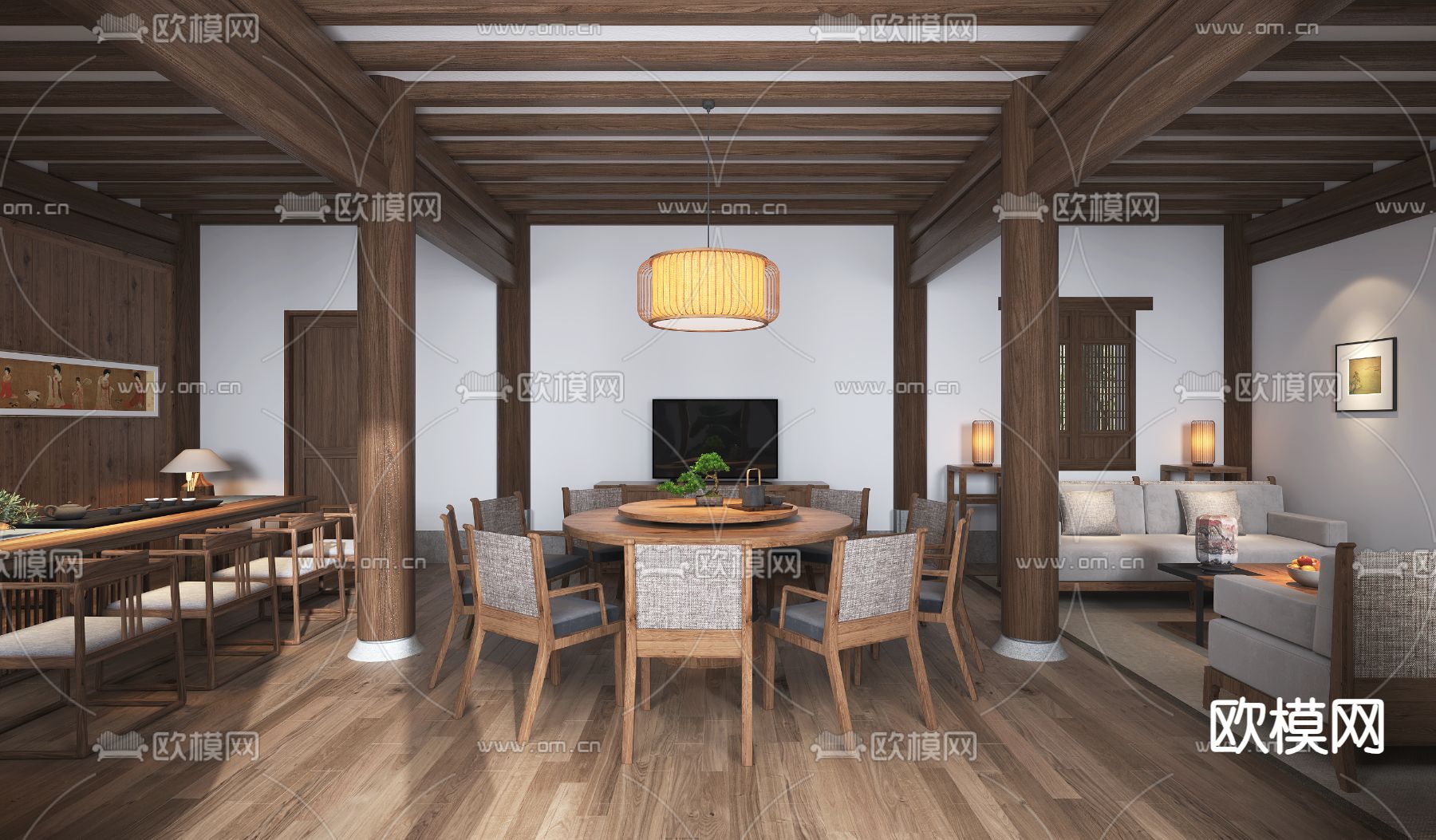 中式茶楼3d模型下载（渲染图1）