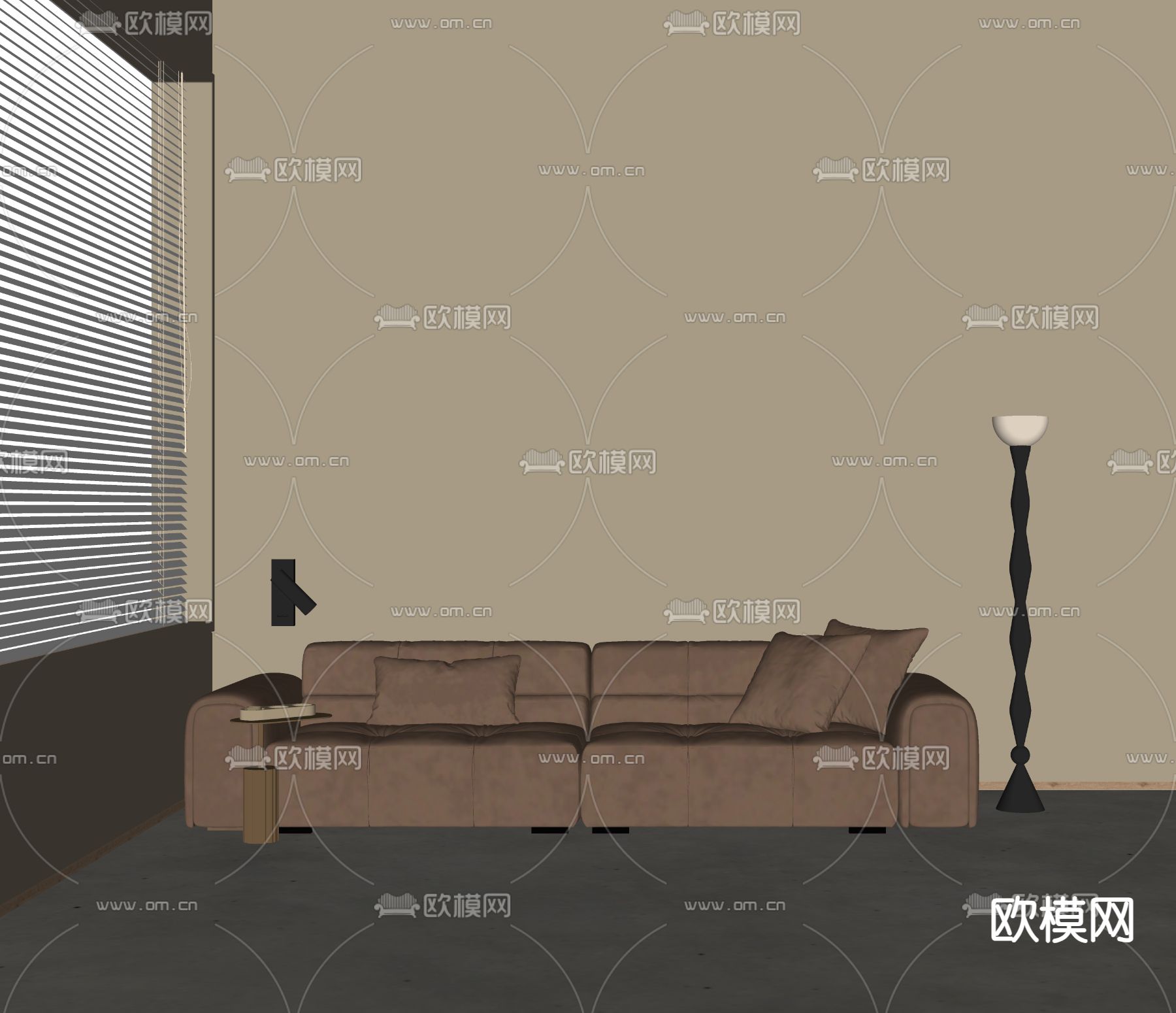 侘寂风多人沙发su模型下载（渲染图2）