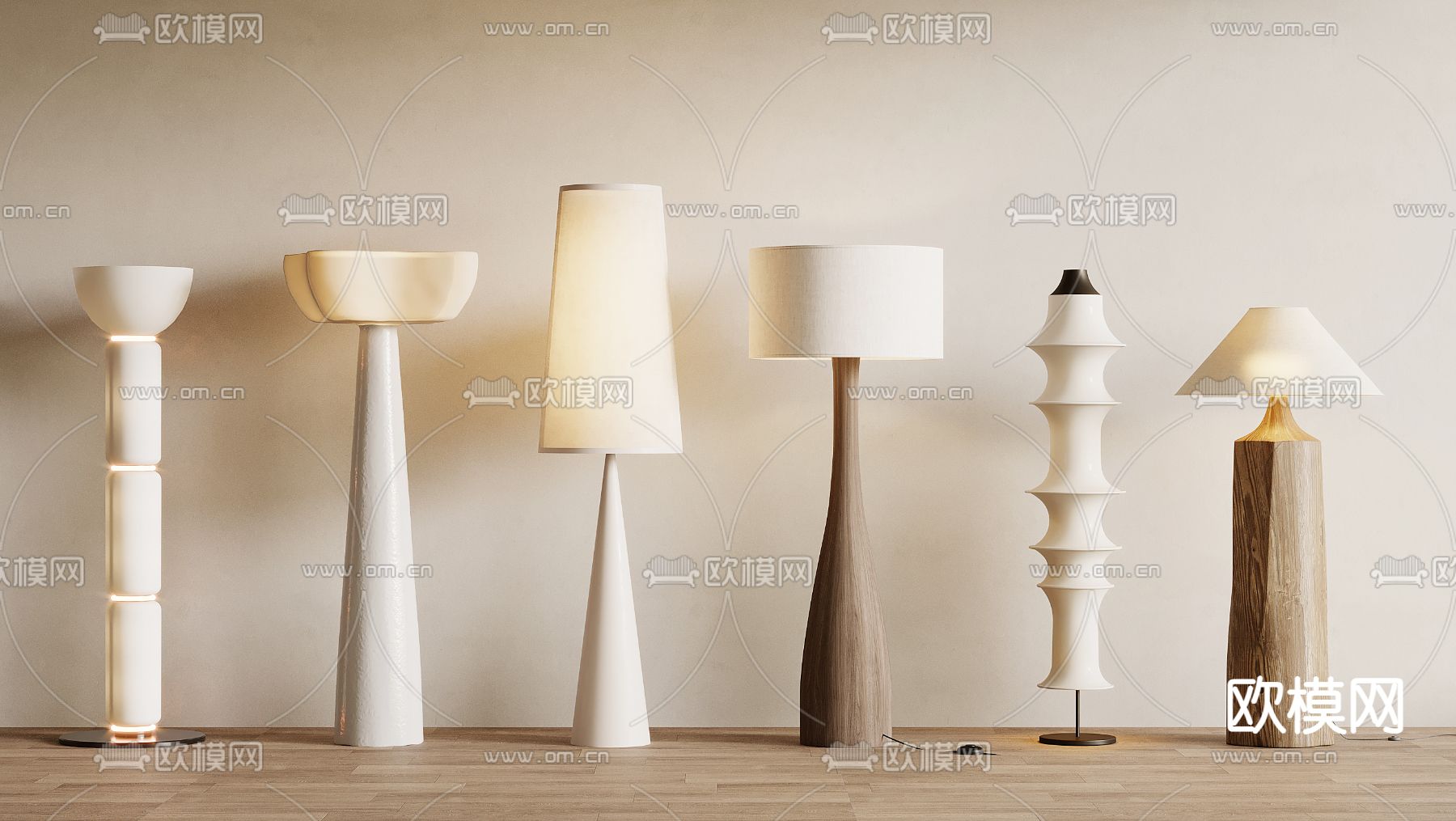 奶油风落地灯su模型下载（渲染图1）
