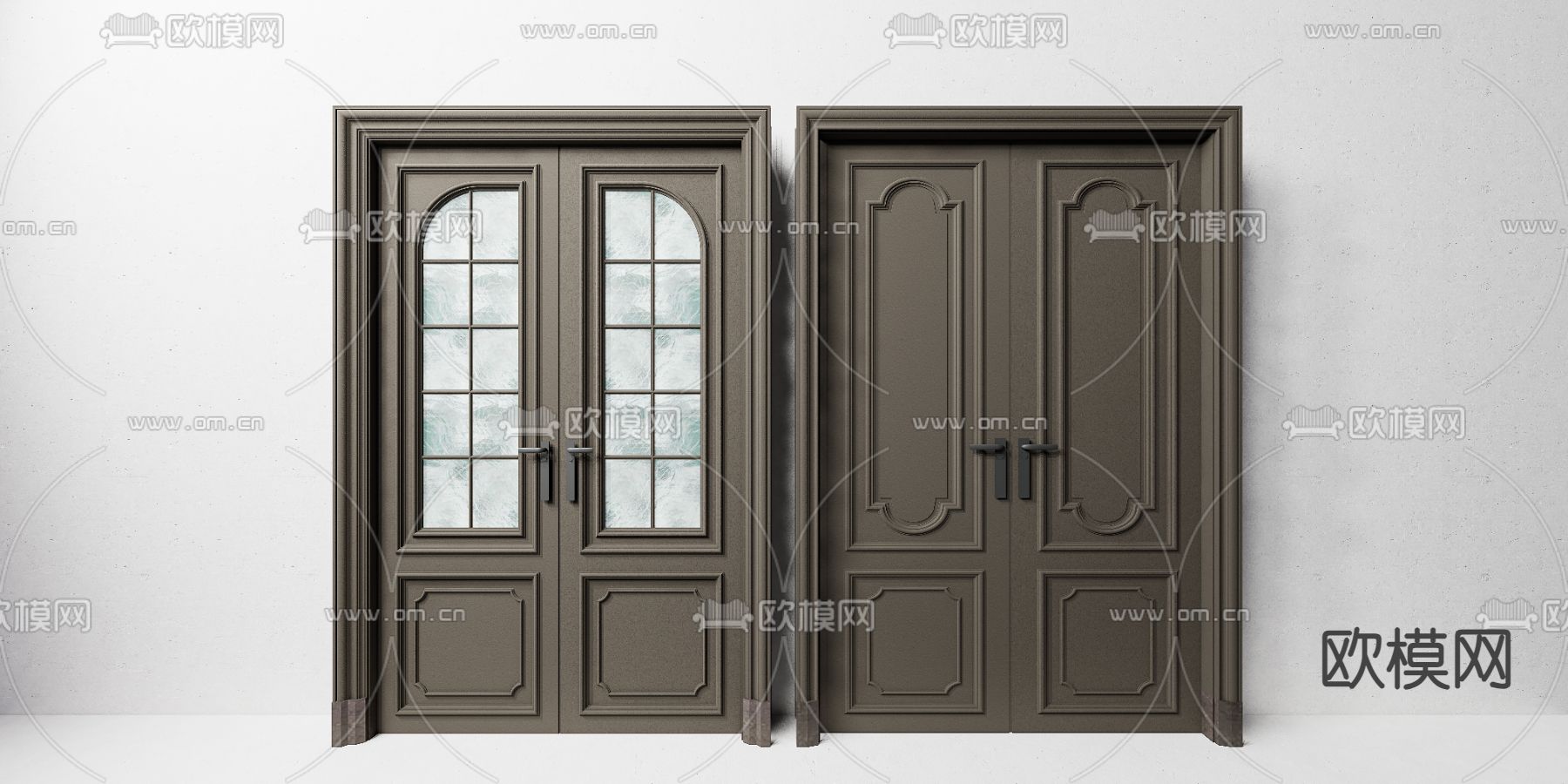 欧式双开门 入户门 玻璃门su模型下载（渲染图1）