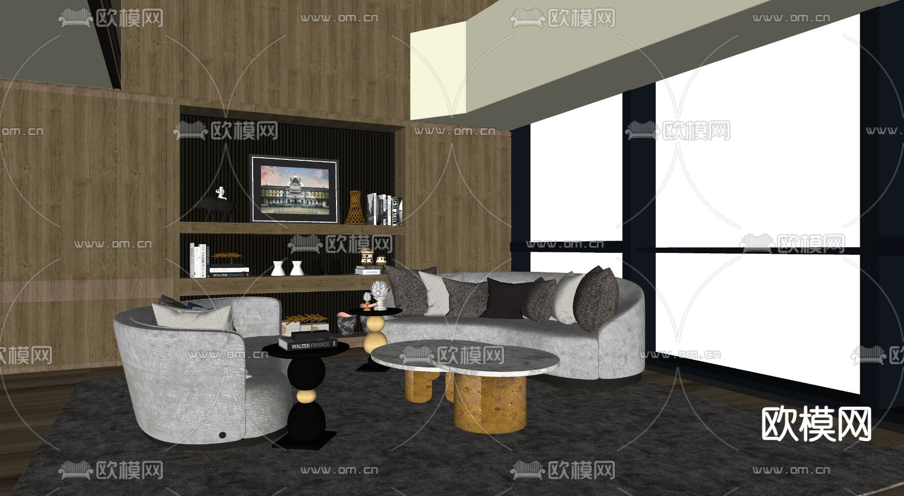 现代组合沙发su模型下载（渲染图3）