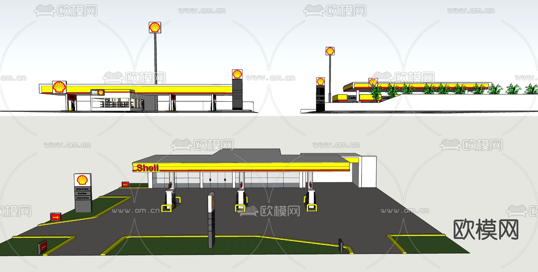 加油站su模型下载（渲染图1）