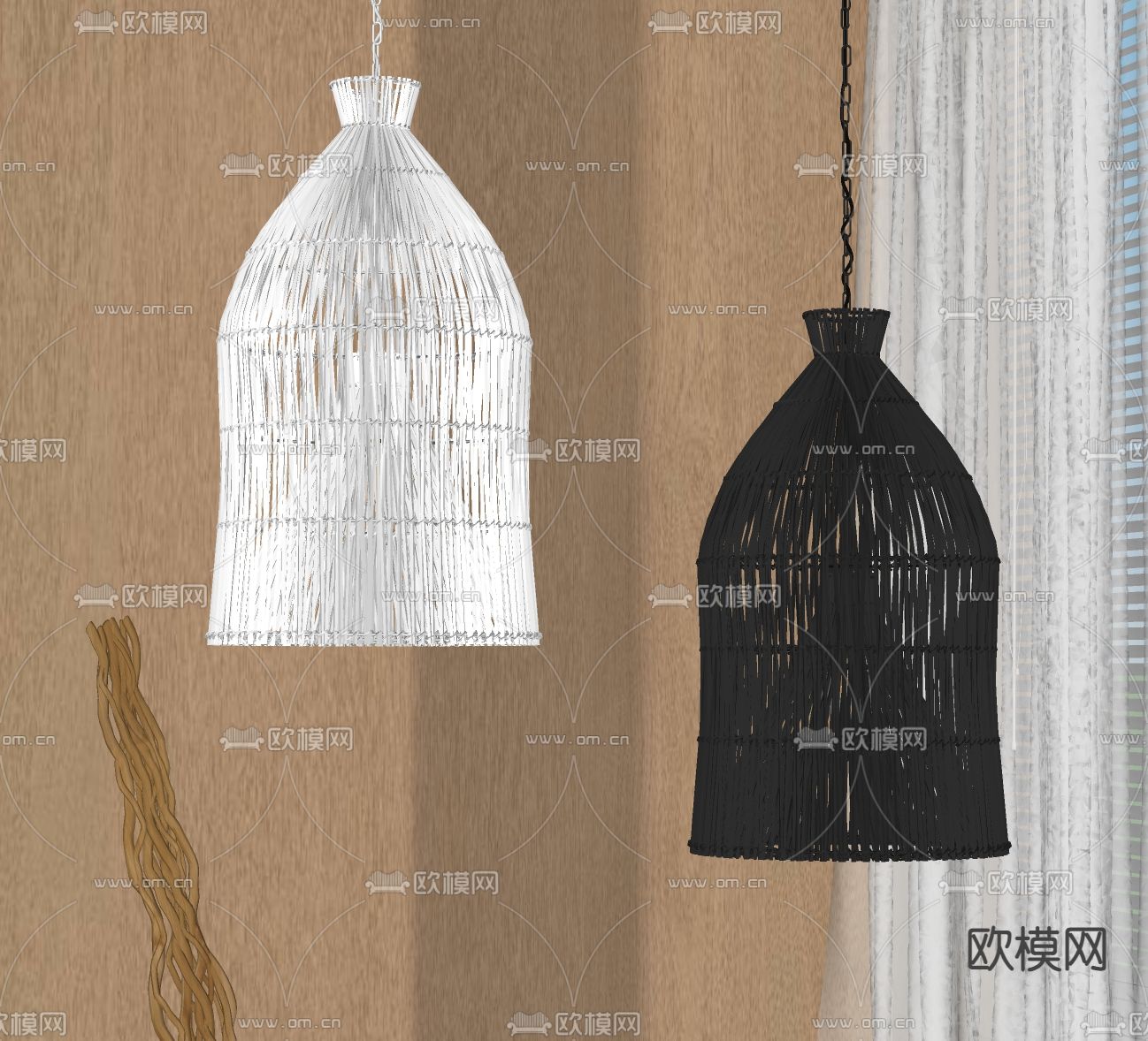 Moooi  藤编吊灯su模型下载（渲染图2）
