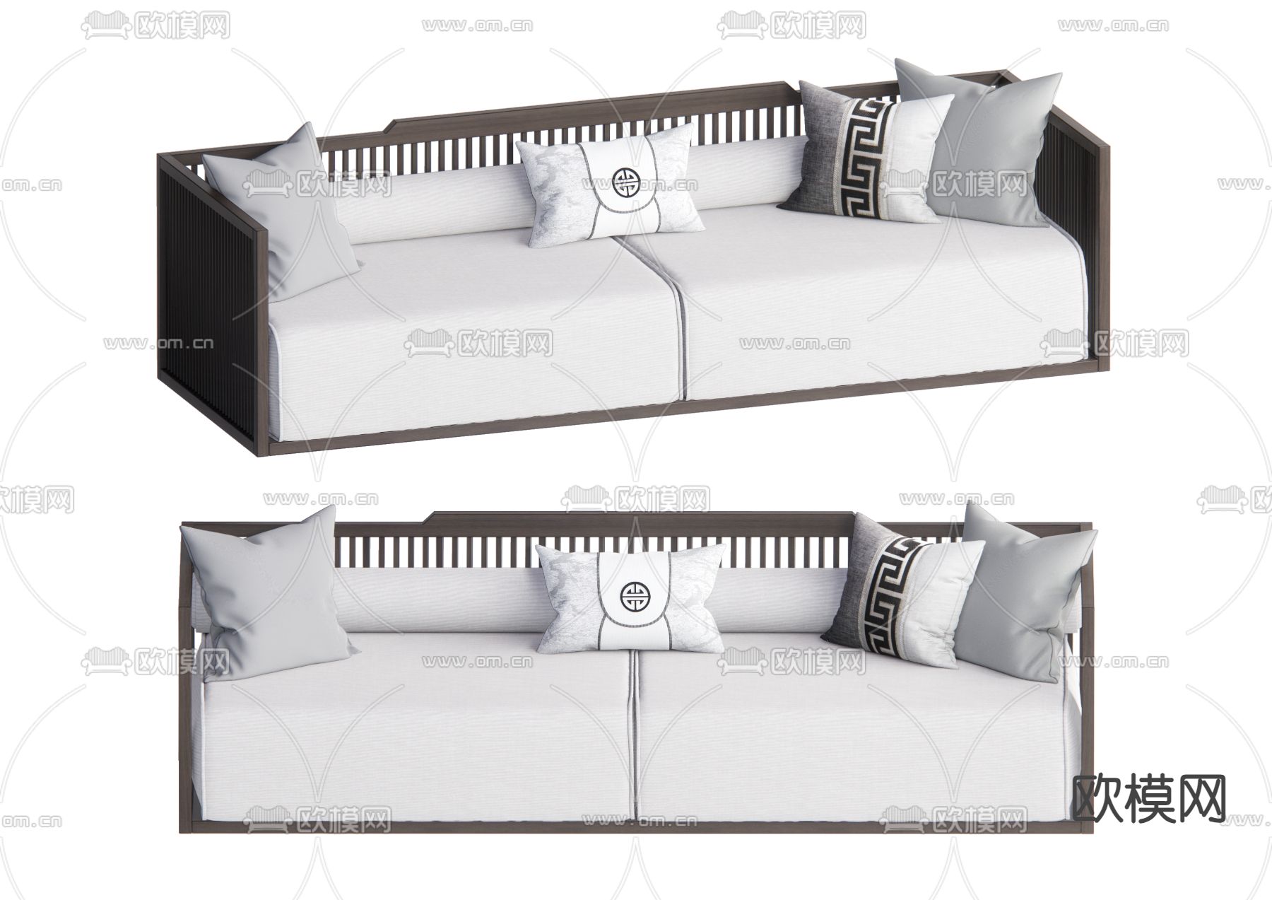 新中式多人沙发su模型下载（渲染图1）